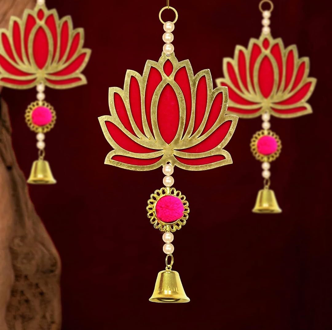 VRB DecTM Pack of 6 Pcs Lotus Hangings for Decoration/Hanging for Home Decor/Floral Wall Hanging for Temple Decor Diwali Decor a