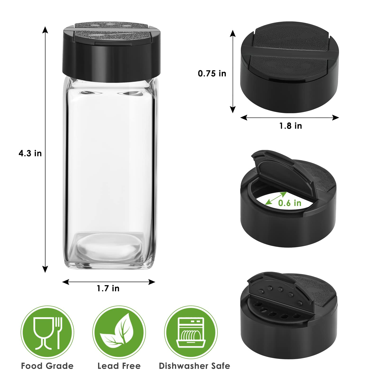 12 Pack Glass Spice Jars with Labels  4oz Spices Containers Spice Jars with Black Shaker Lids  Empty Containers for Spice  Silicone Funnel and Marker Pen Included