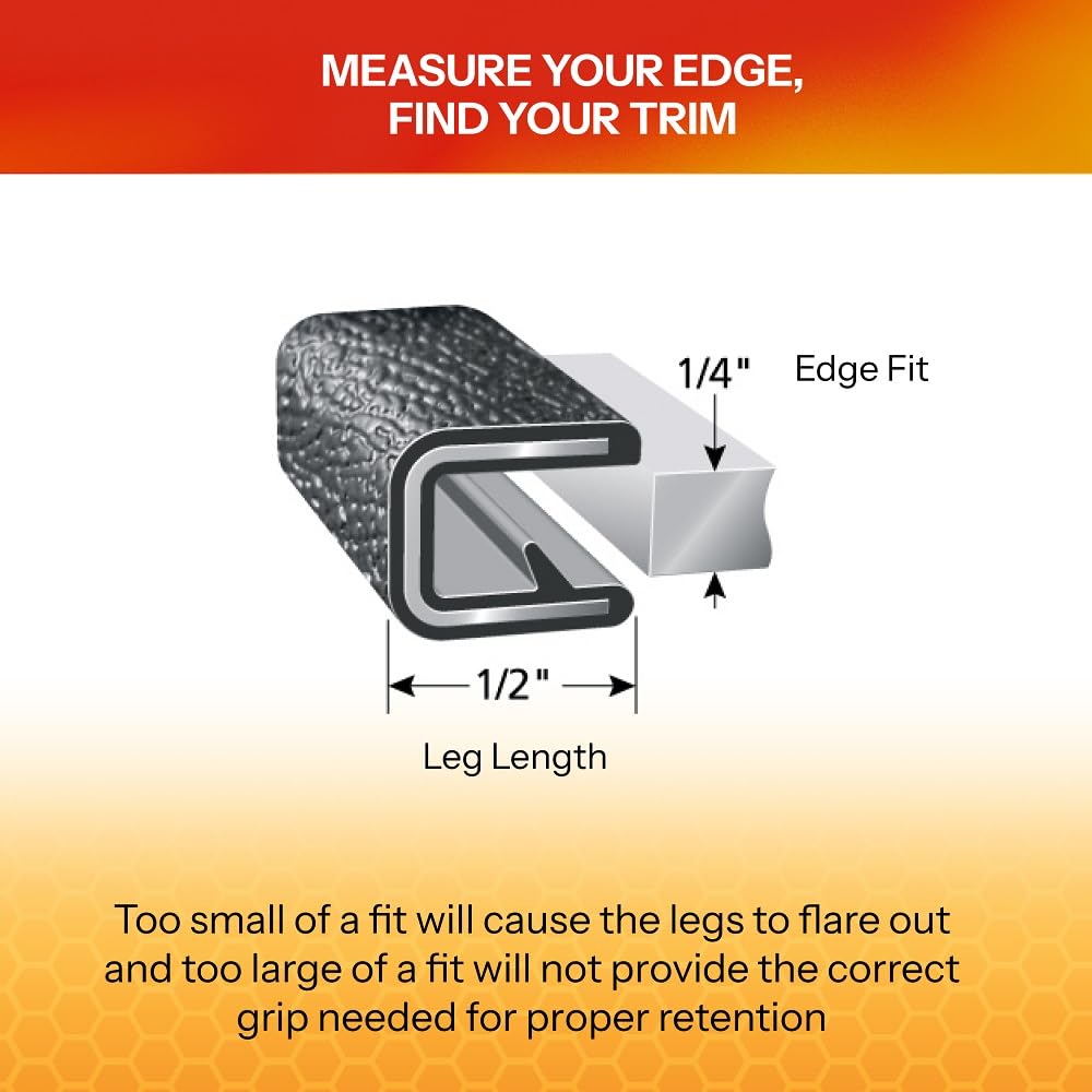 Trim-Lok - 100B3X14-25 Trim-Lok Edge Trim - Fits 14A Edge, 12A Leg Length, 25A Length, Black, Pebble Texture - Flexible Pvc Edge