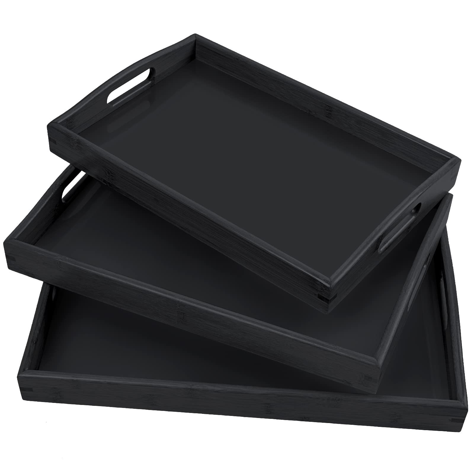 Akkajj Bamboo 3 Pack Serving Tray Kitchen Food Tray With Handles Serving Platters Tray Great For Dinners Party,Tea Bar, Table Br