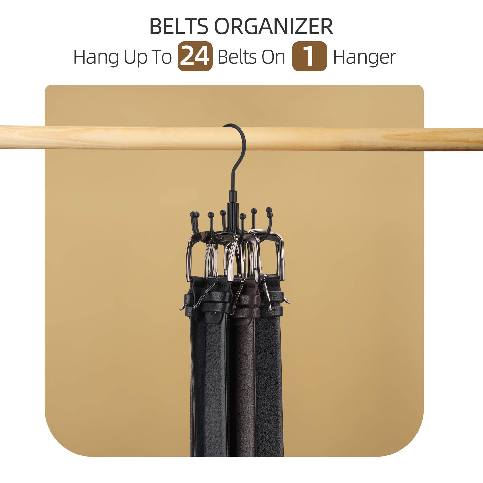 Zedodier Belt Hanger, 4 Pack Rotatable Belt Rack Closet Accessories Organizer, Maximum 24 Storage Capacity, Hanging Holder Stora