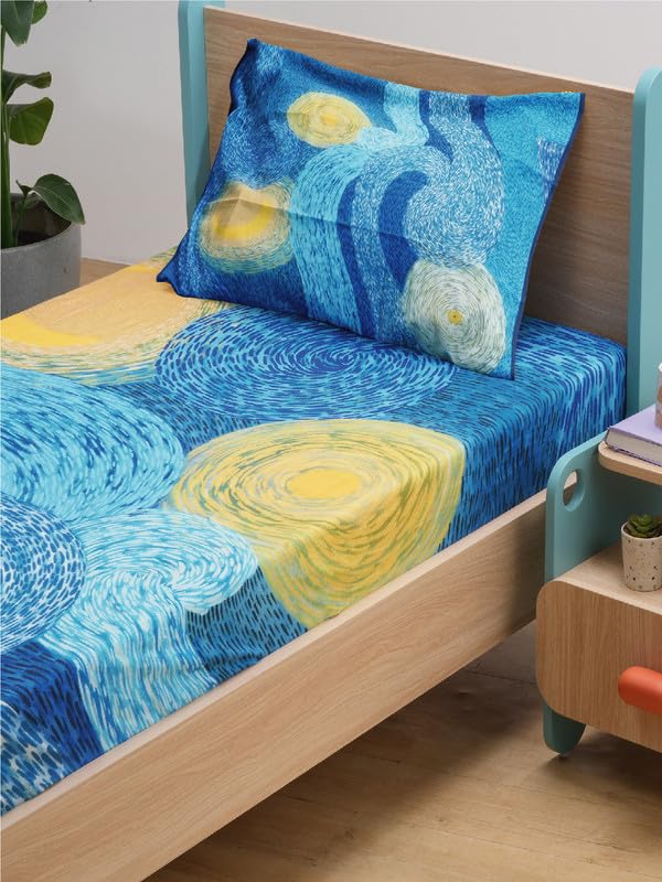 Smartsters Kids Single Size Pure Cotton Bedsheets With Pillow Cover | 190 Tc | Artistic Design Inspired By Van GoghS The Starr