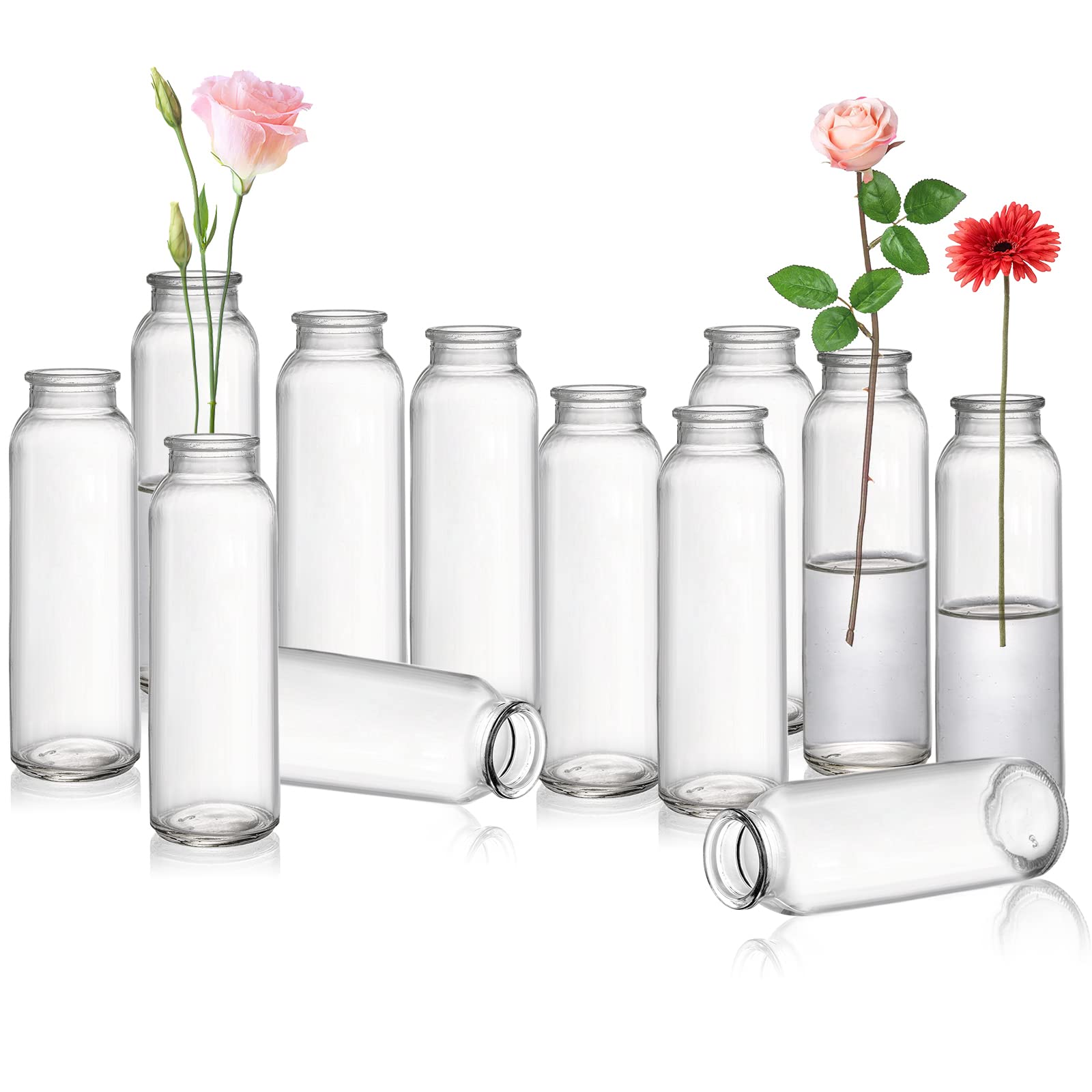 Lyellfe Set of 12 Glass Bud Vase, Clear Vases for Flowers, Small Vintage Floral Vase in Bulk for Centerpieces, Office, Dinning T