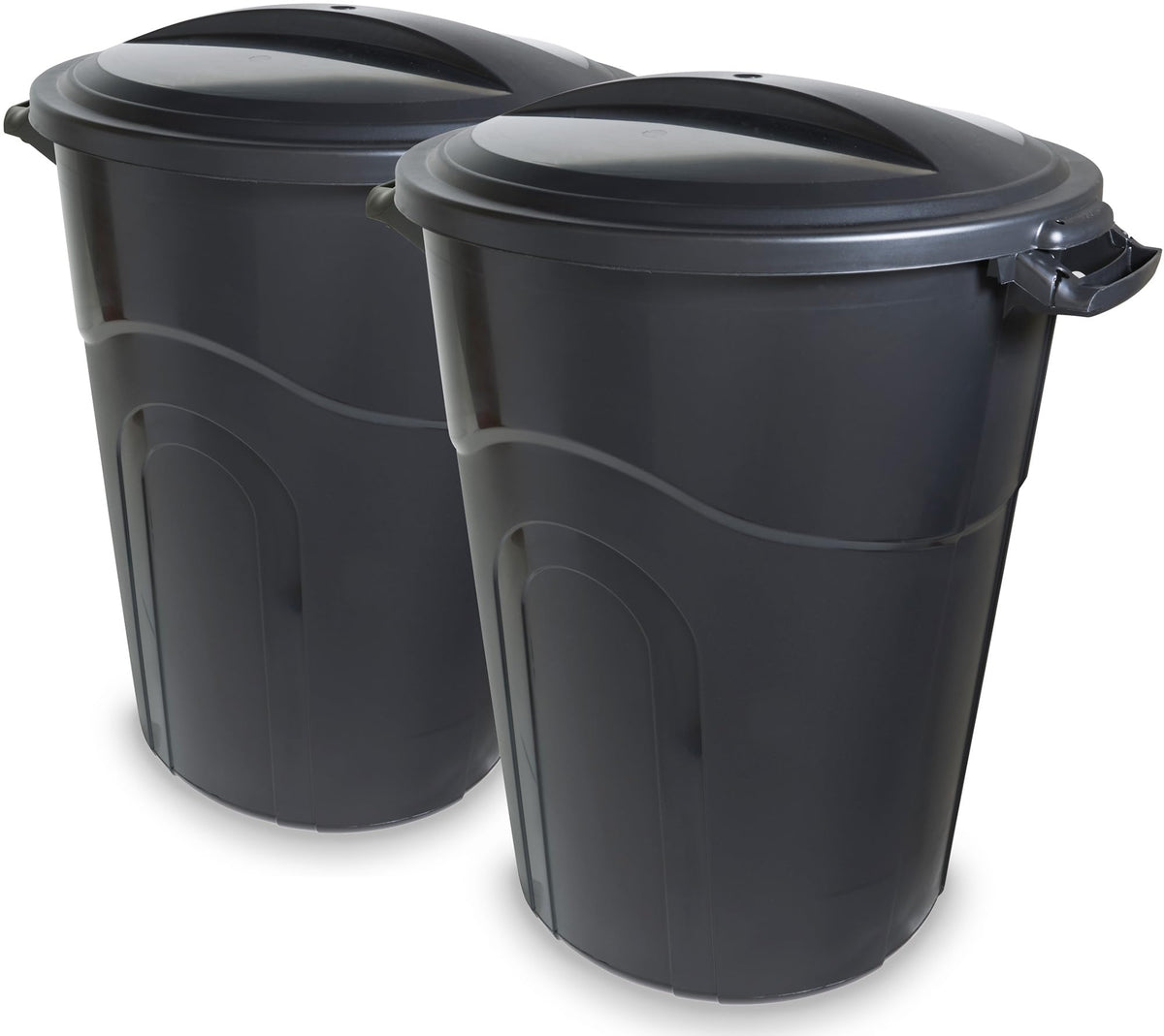 United Solutions 32 Gallon Outdoor Garbage Can, Black, Easy To Carry Garbage Can With Sturdy Construction, Pass-Through Handles