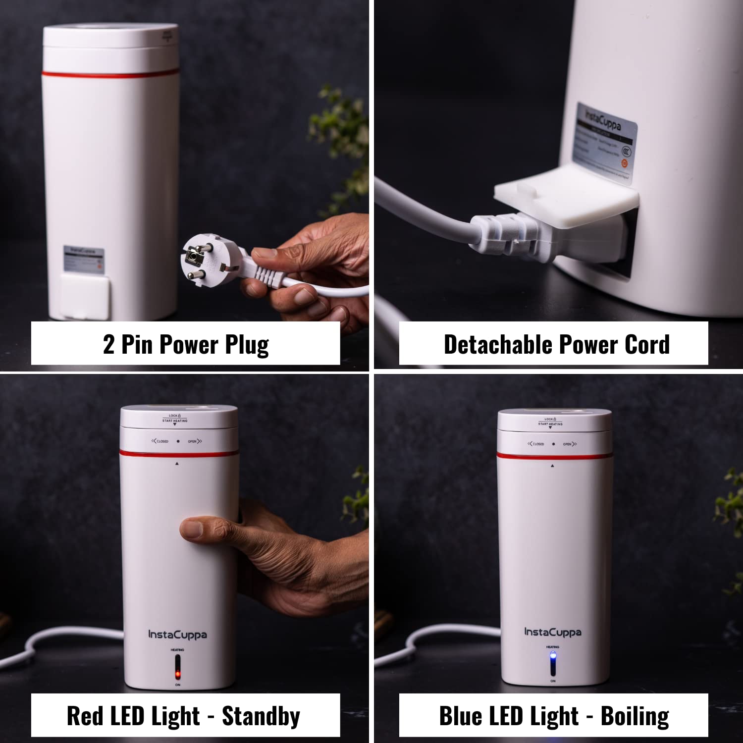 Instacuppa Portable Electric Kettle Travel Electric Water Bottle For Boiling Hot Water With Cool Touch Exterior, Automatic Shut