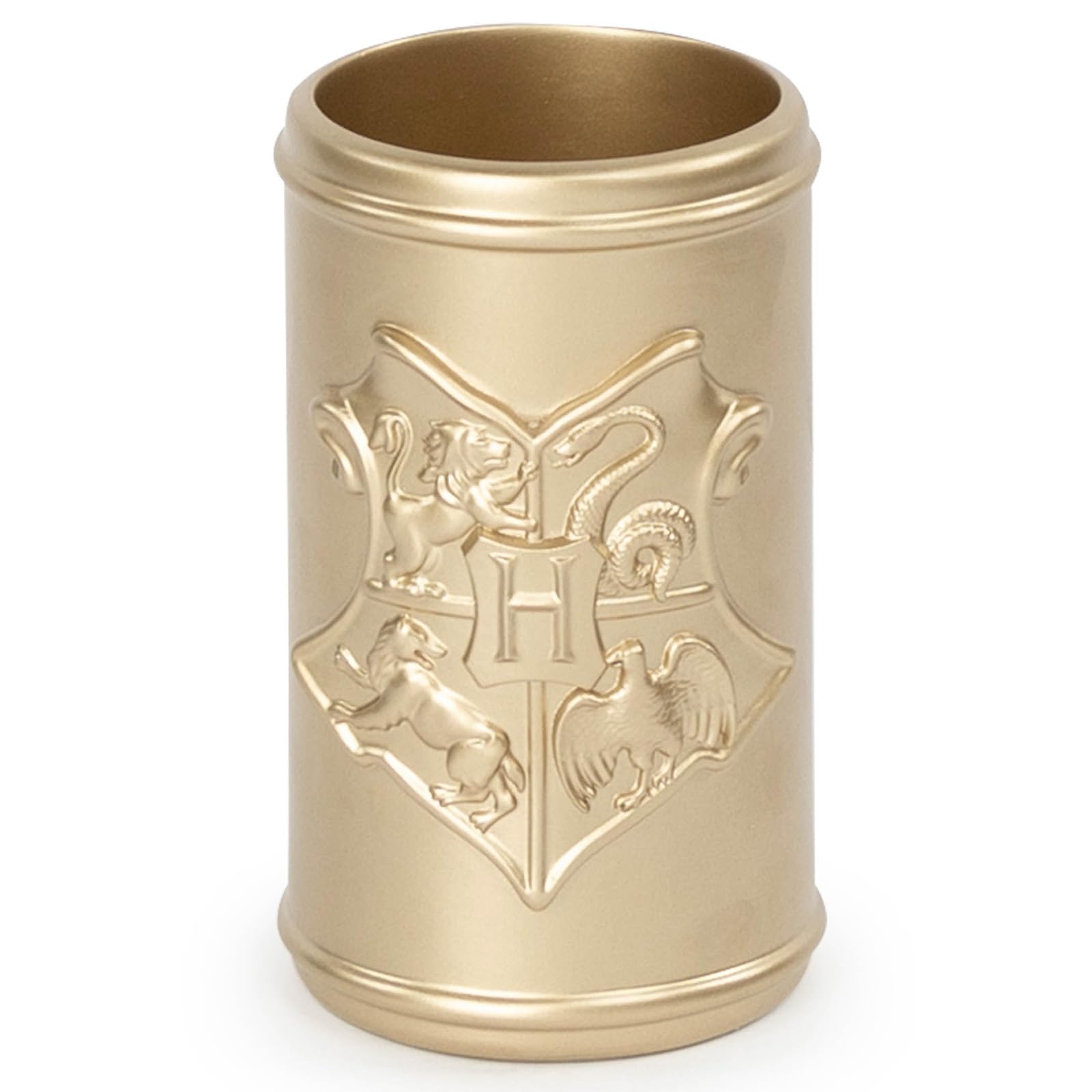 Jay Franco Harry Potter Bathroom Tumbler - Gold Resin Toothbrush/Pen Holder Features Hogwarts Crest - Bathroom D  Cor