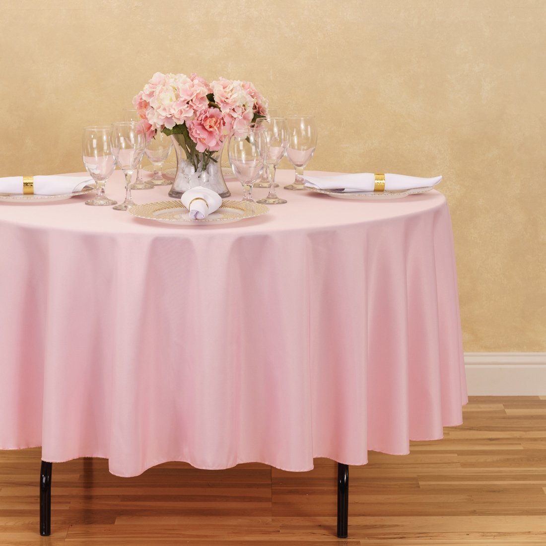 Ltc Linens Pink Tablecloth 90 Inch Round - Stain And Wrinkle Resistant Table Cover For Round Table -Washable Polyester Cloth For