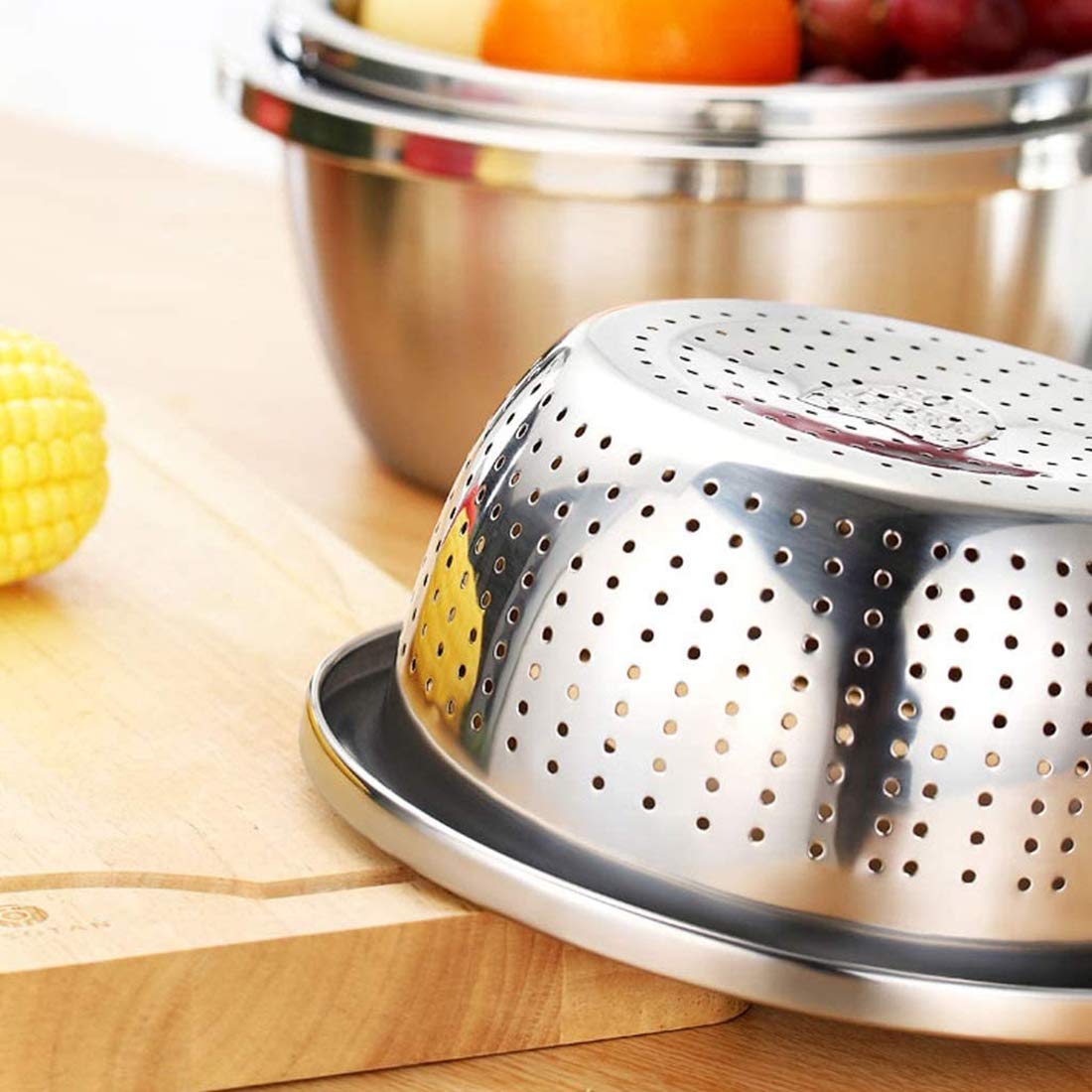 Linkidea 11'' 304 Stainless Steel Colander With Bowl Set Of 2, Kitchen Strainer, Washer, Drainer Basket With Basin For Vegetable
