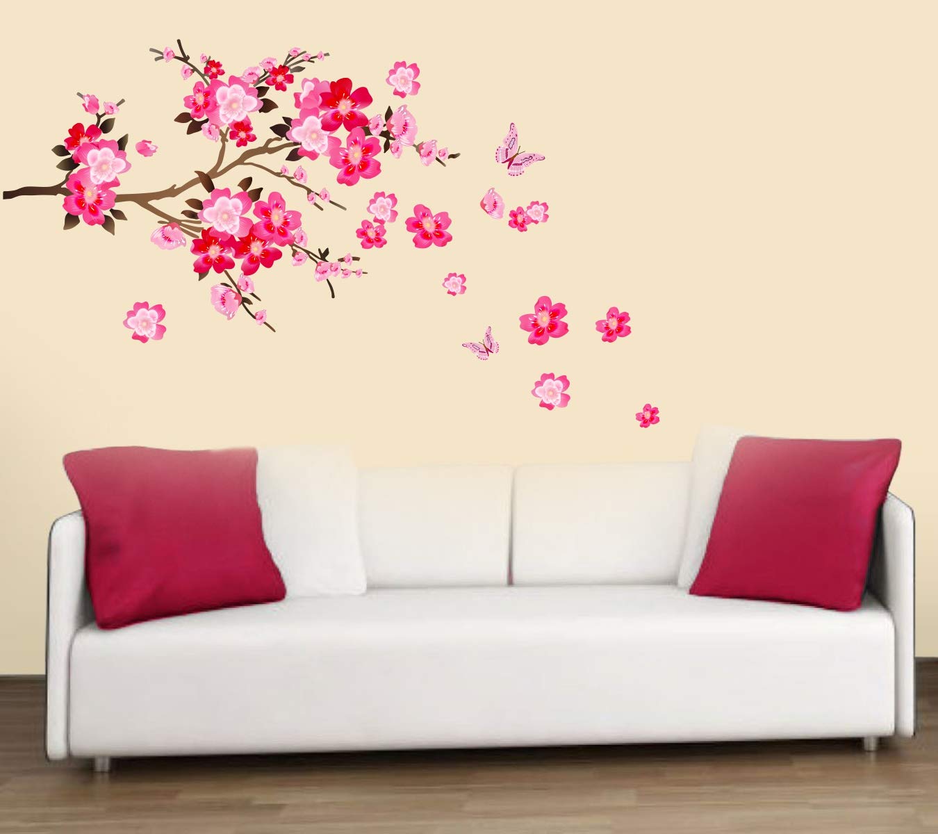 Sticker Studio Pink Floral Branch Wall Sticker and Decals Viny,Multicolour (58Cm X 48Cm)