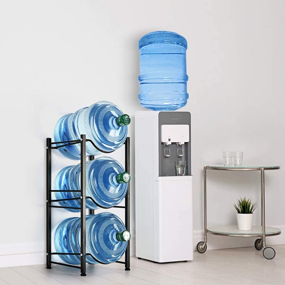 LIANTRAL Water Cooler Jug Rack  5 Gallon Water Bottle Holder Detachable Heavy Duty Water Bottle Rack 5 Gallon Water Holder Stand for Home  Office (3-tiers Black)