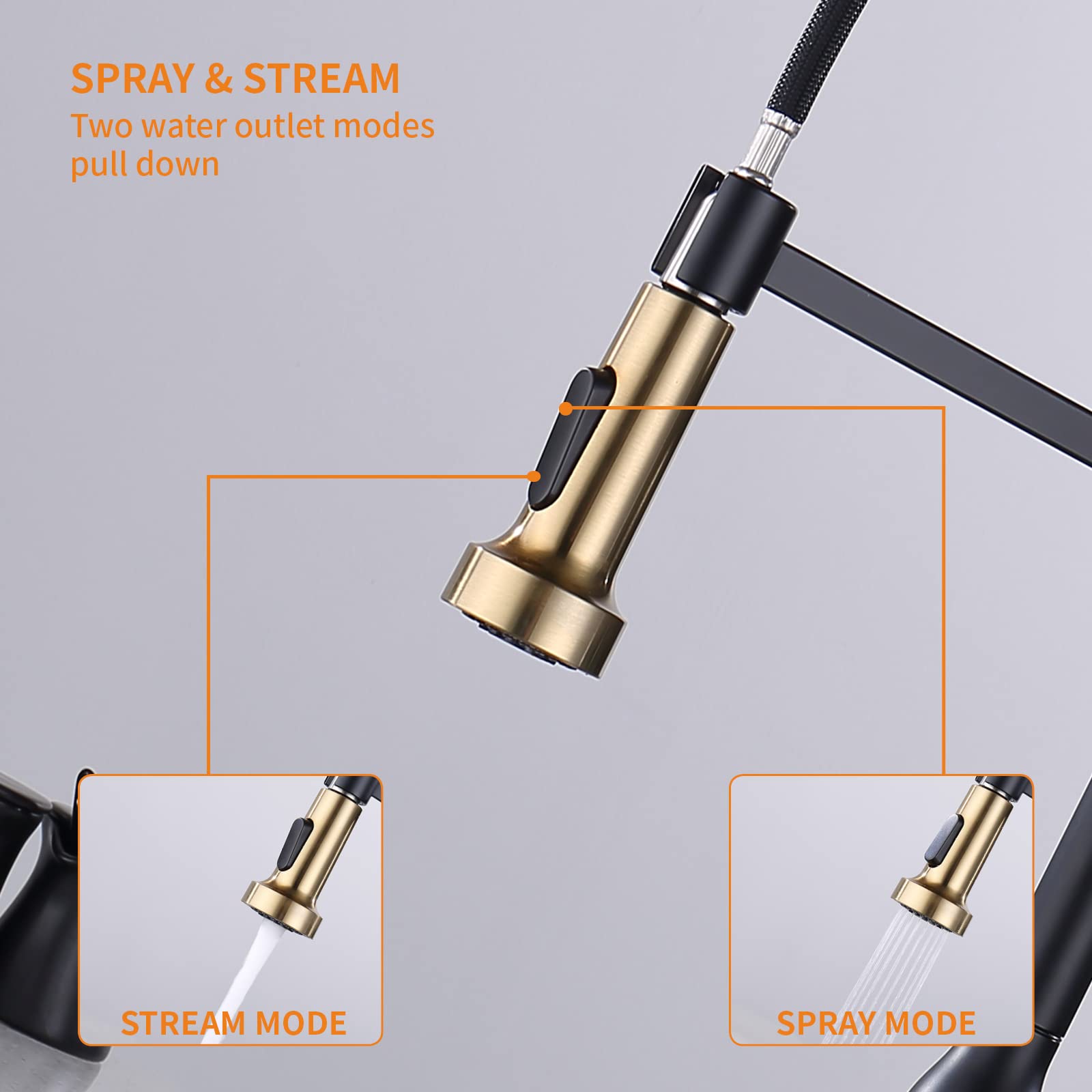 Touchless Kitchen Faucet , Keer Smart Motion Sensor Hands Free Single Handle Spring Kitchen Sink Faucet With Pull Down Sprayer,M