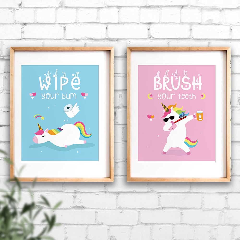 IIILUYOT Funny Unicorn Bathroom Decor  Wash Wipe Flush Brush  Unicorn Decor Gift  Unicorn Rainbow Girls Gift Art Prints  (Unframed8 x 10)  Cute Kids Childrens Tween Posters for Home