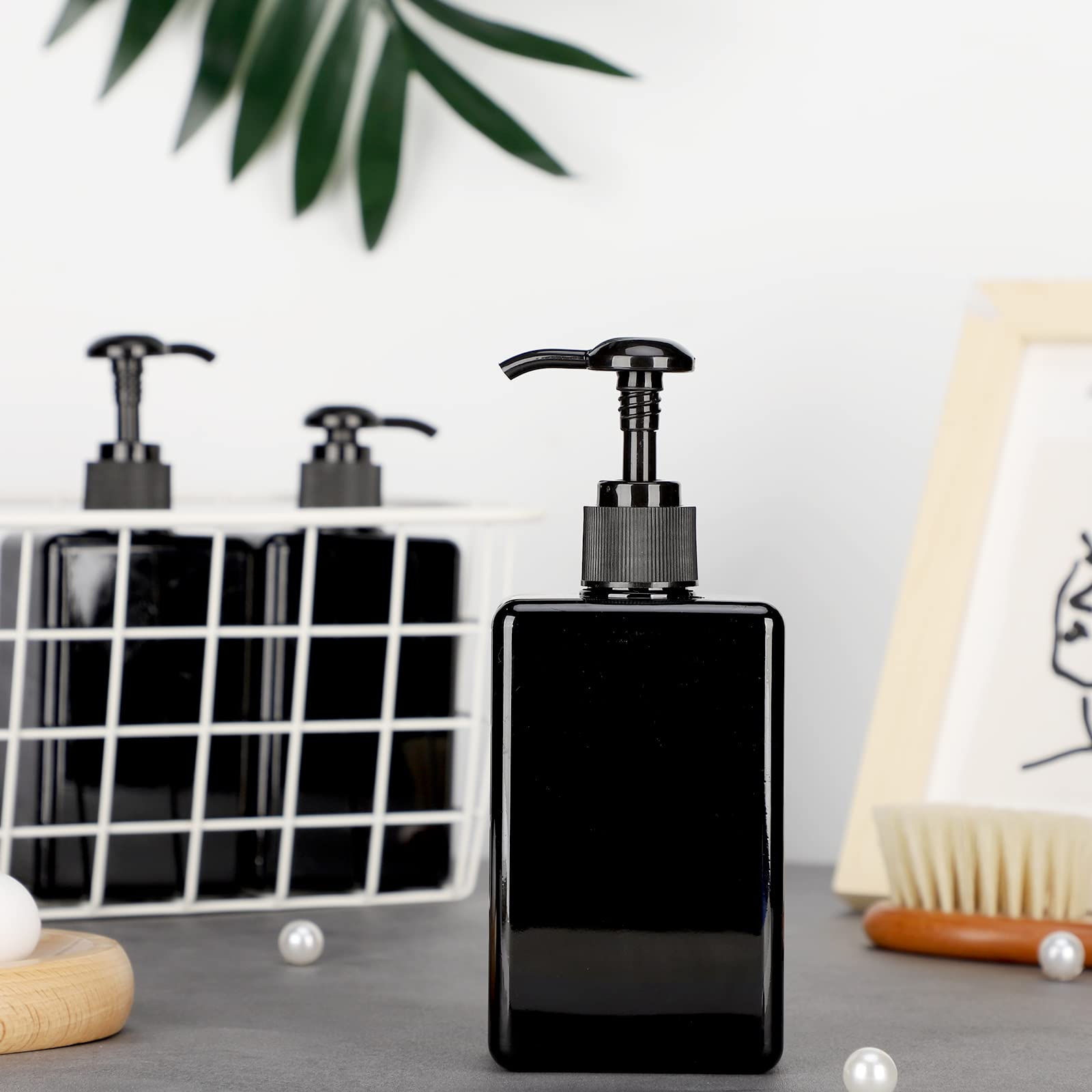 Suream Empty Shampoo Bottles With Pump, 3Pack 9.5Oz/280Ml Refillable Body Wash Dispensers For Shower, Black Plastic Countertop S