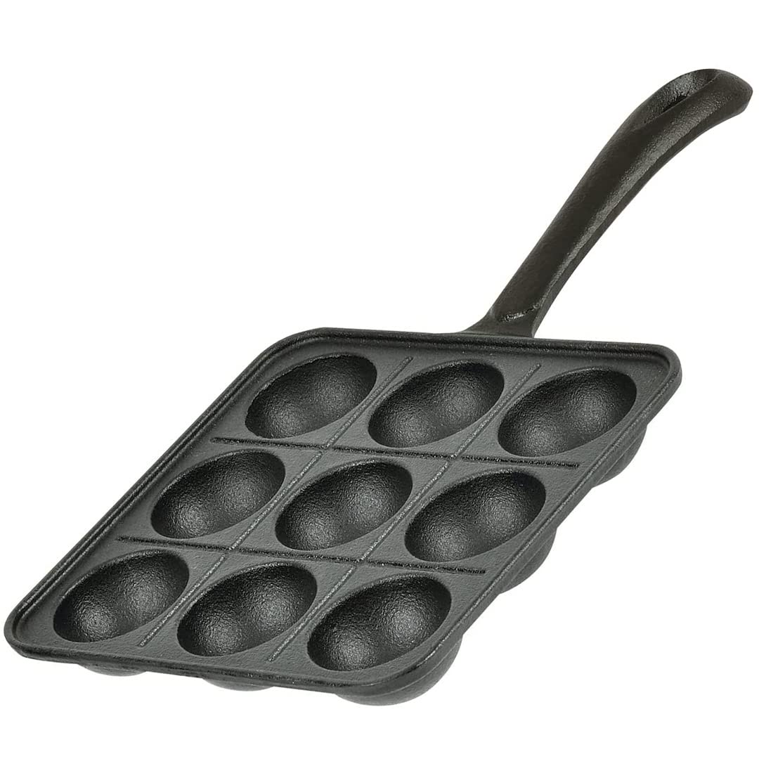 Tikusan Takoyaki Pan Cast Iron Takoyaki Maker Skillet Griddle Japanese Octopus Meat Ball Mold Maker For Gas Heater (9 Molds)