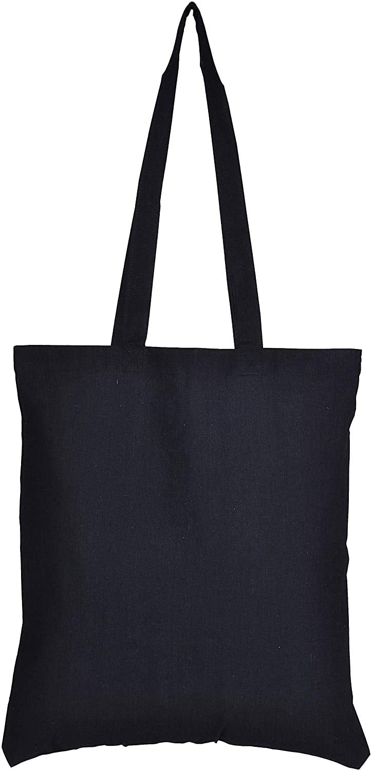 Atmos Green 12 Pack 15 X 16 Inch With 27'' Long Handle Black Color 5.5 Oz Recycled Cotton Reusable Grocery Bags Ecofriendly Supe