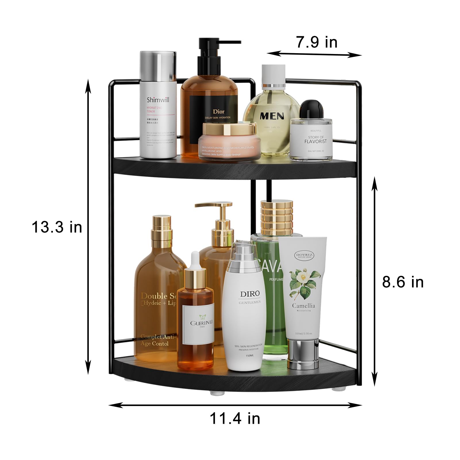 Bstsll 2 Pack Bathroom Counter Organizer,2 Tier Corner Bathroom Counter Organizer,Black Wooden Vanity Organizer For Bathroom Org