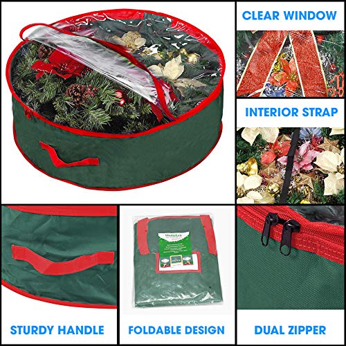 Primode Wreath Storage Bag 30'' | Garland Wreaths Container With Clear Window For Easy Holiday Storage | Durable 600D Oxford Mat
