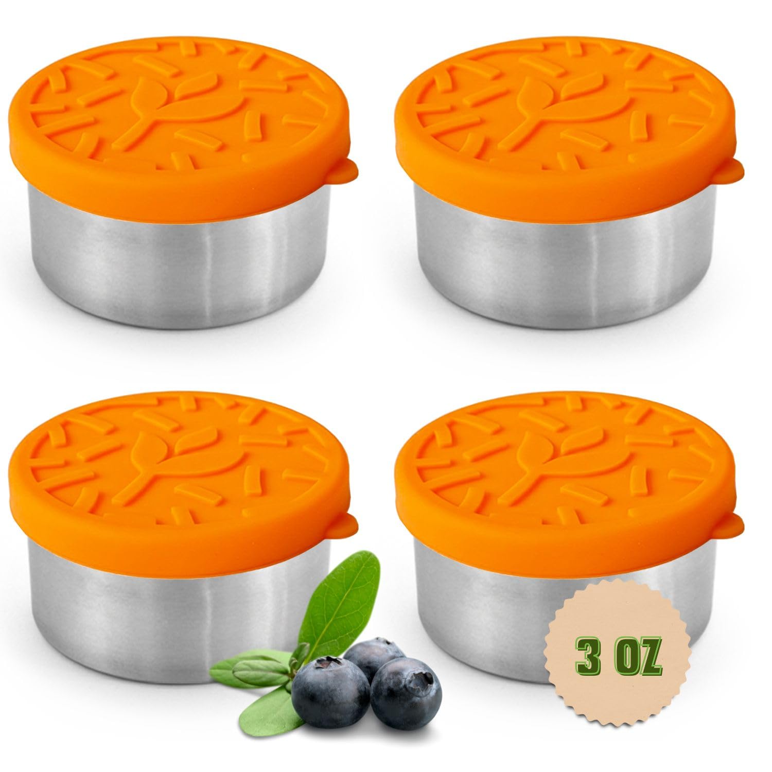 TAVVA 4 X 3 oz Food Storage Containers with Lids - Leakproof w/Silicone Lids - BPA Free - Dishwasher & Freezer Safe - Portable &