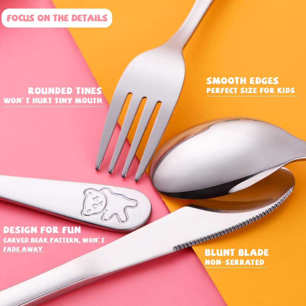 Poylim Kids Silverware, Stainless Steel Children Flatware Set, Toddler Utensils Set of 2, Silver