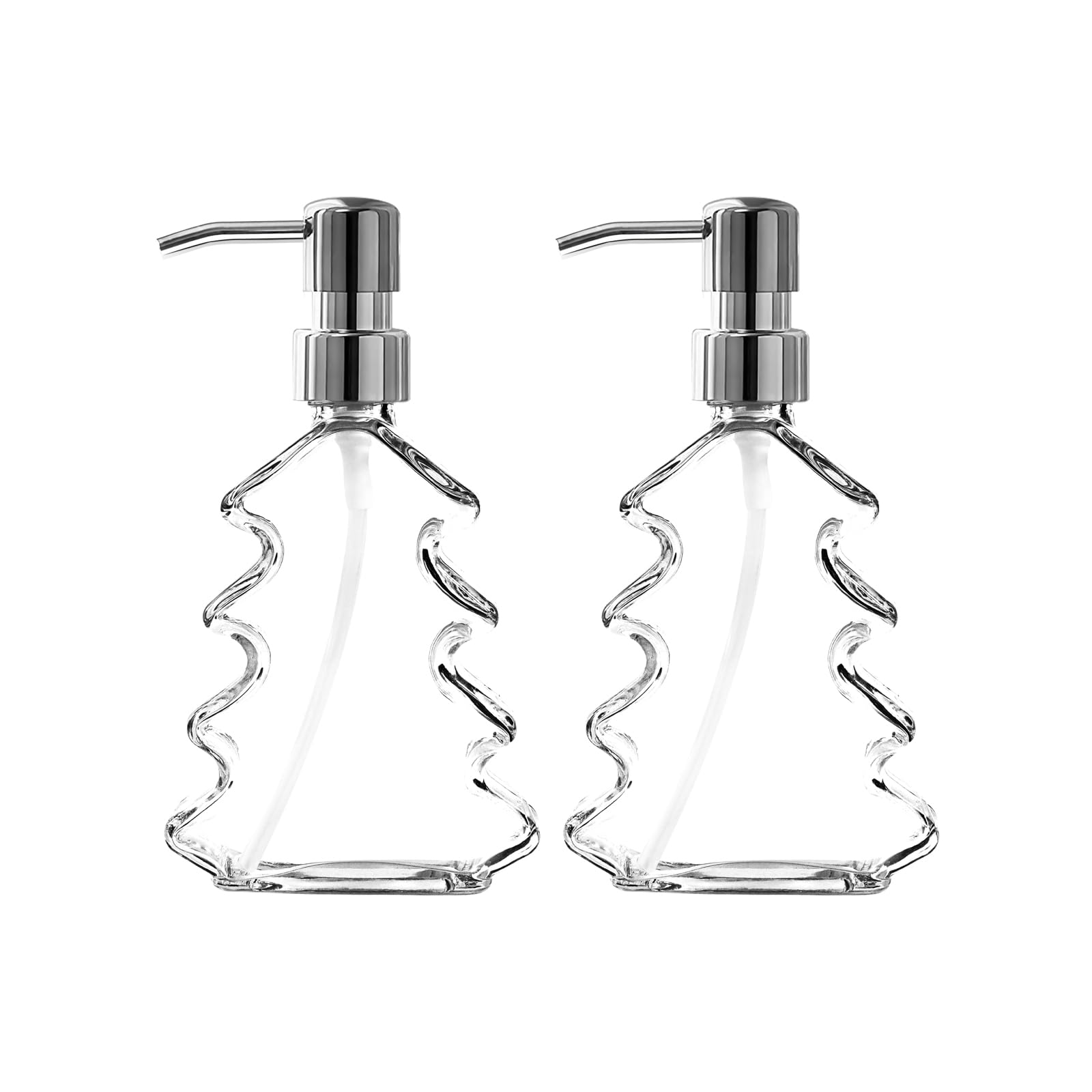 Syfurnix Christmas Soap Dispenser 2Pcs Clear Glass Hand Soap Dispenser For Bathroom, Kitchen Sink, Dish Soap Dispenser With Pump