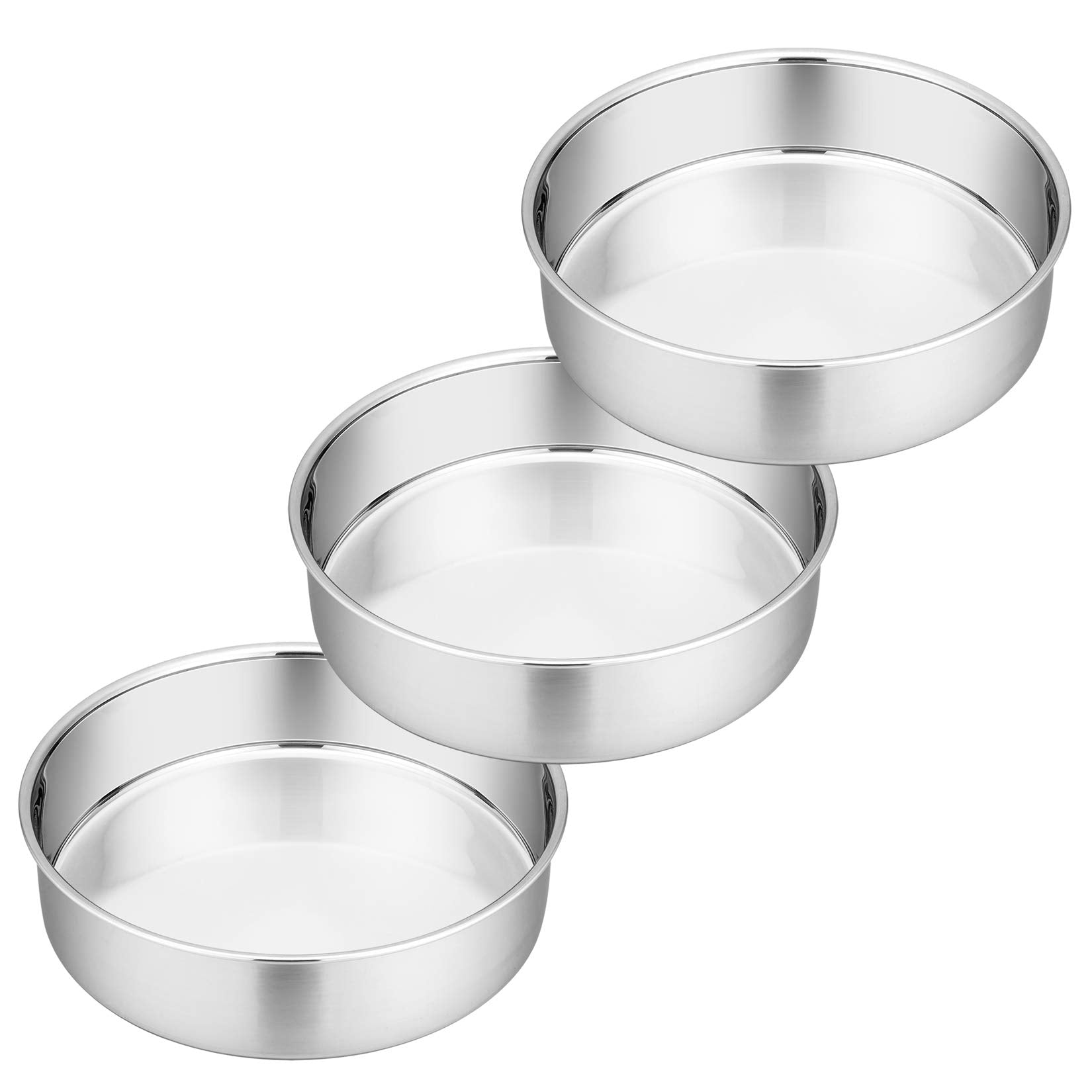 8 Inch Cake Pan Set, 3 Pcs P&P Chef Round Baking Pans Stainless Steel Layer Birthday Wedding Cake Pans, Fit Oven/Pots/Pressure C