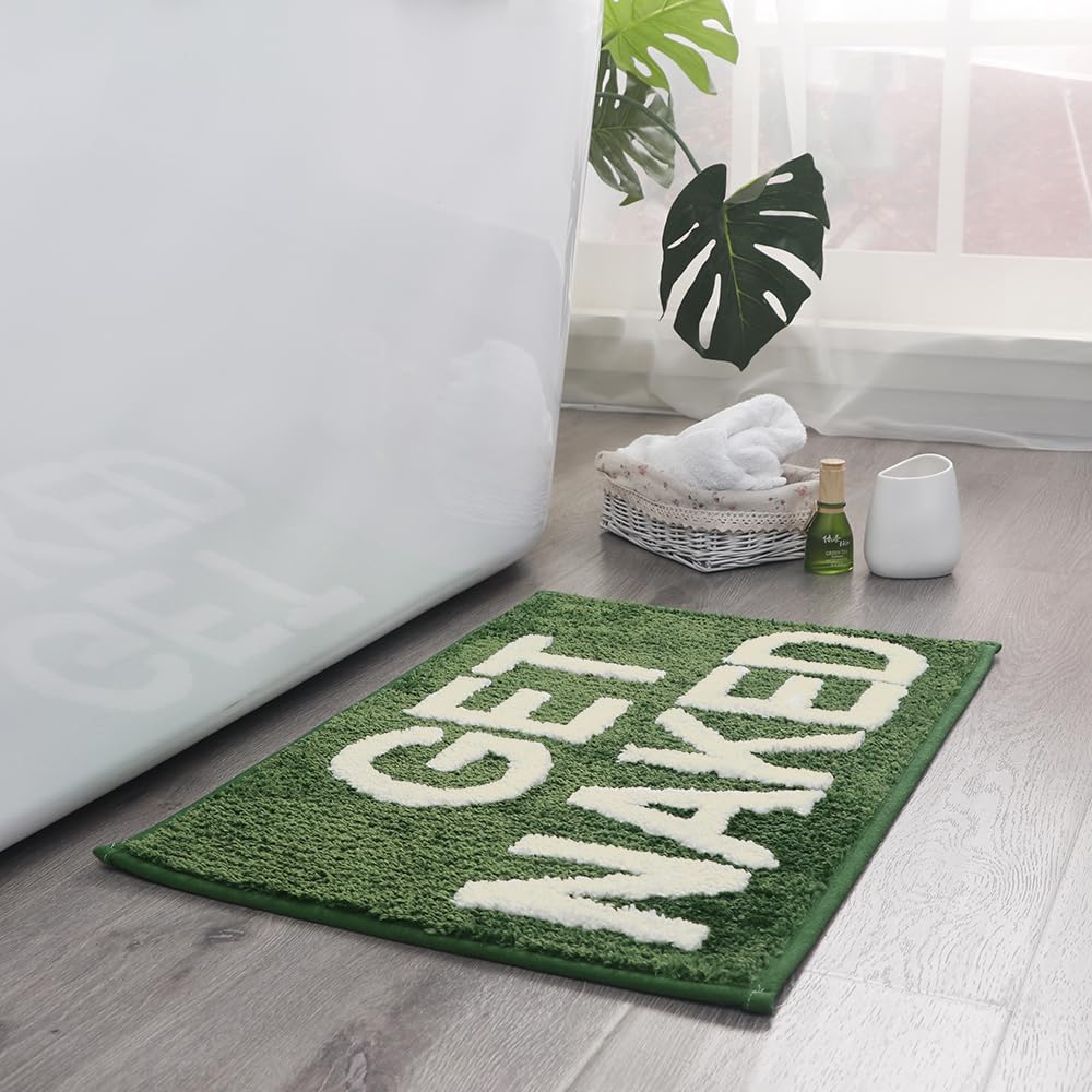 Boveu Get Naked Rug Bathroom Rugs - 17'' X 24'' Absorbent Green Rugs For Bathroom, Machine Washable Non Slip Bath Mats For Bathr