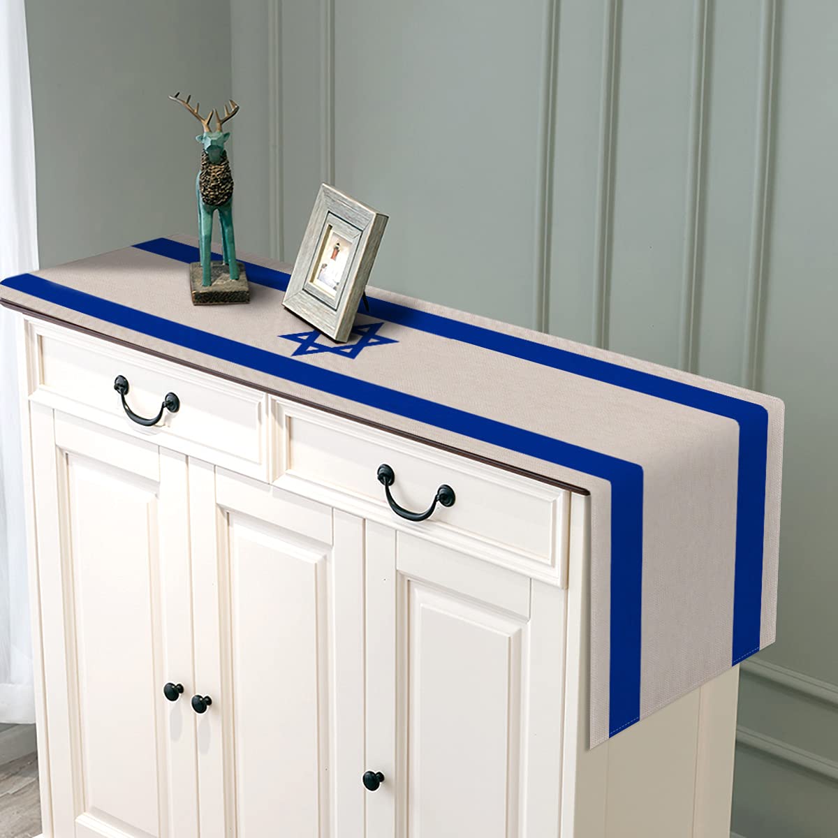 Linen Israel Flag Table Runner Jewish Table Decoration For Passover Rosh Hashanah Sukkot Sukkah Kitchen Dinning Room Party Decor