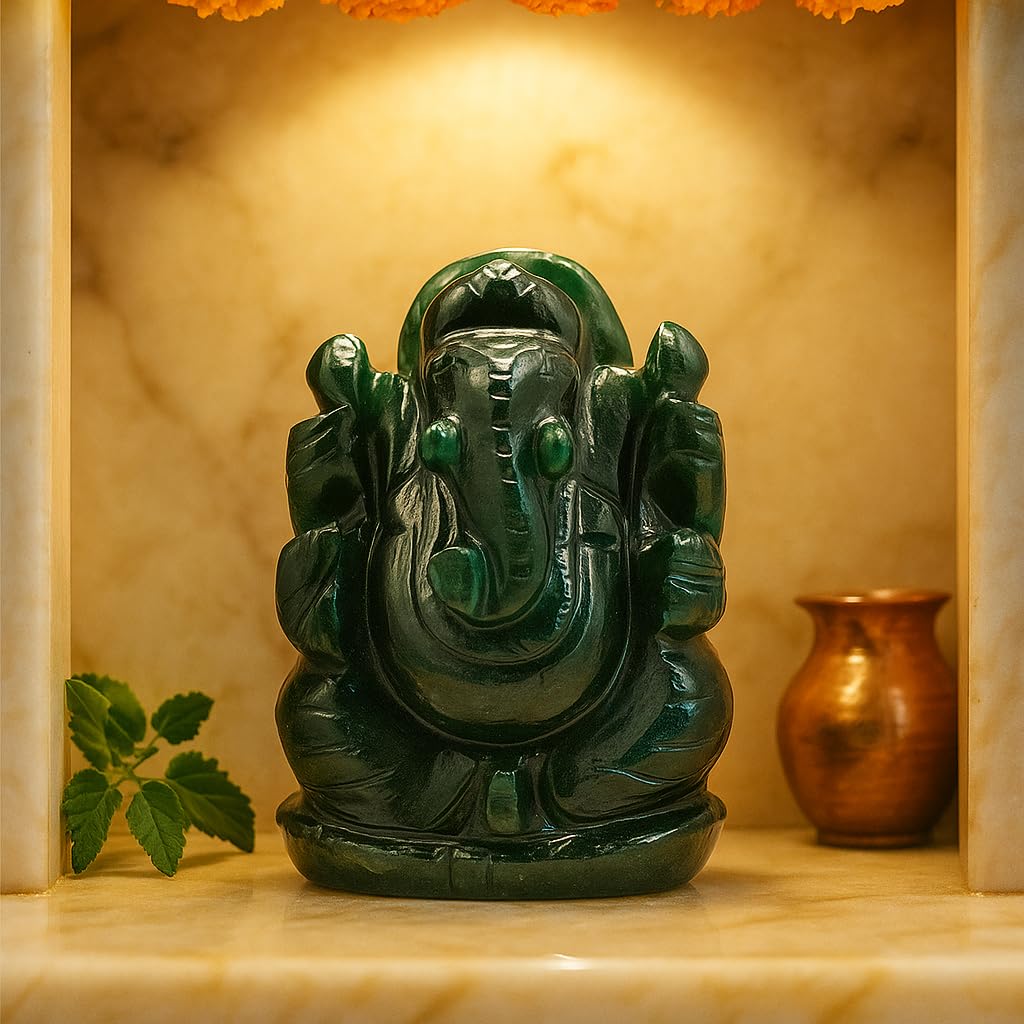 Benares Souvenirs Margaj Green Jade Lord Ganesha Marakatha Green Aventurine - (90-100 Grams Approx)