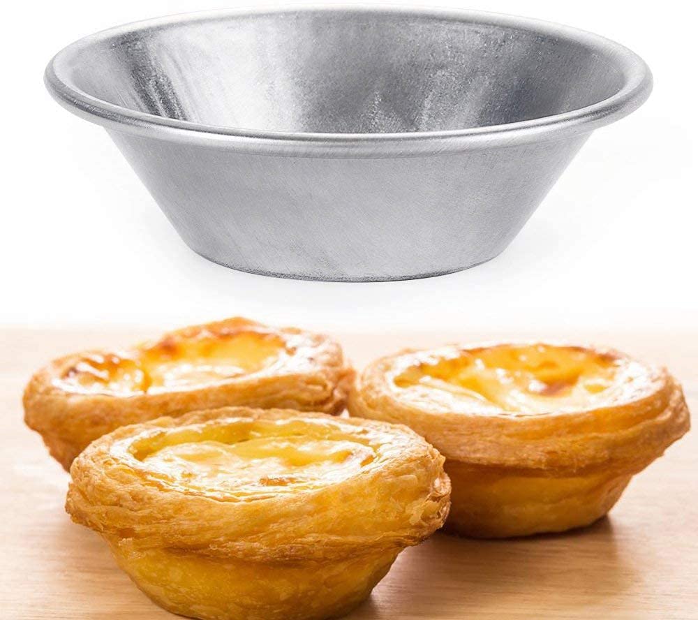 Bmiroamdfe 25 Pieces Egg Tart Molds Tiny Pie Tartlets Dessert Mold Pans Tin Puto Cup Bakeware Cake Cookie Mold, Round Resuable (