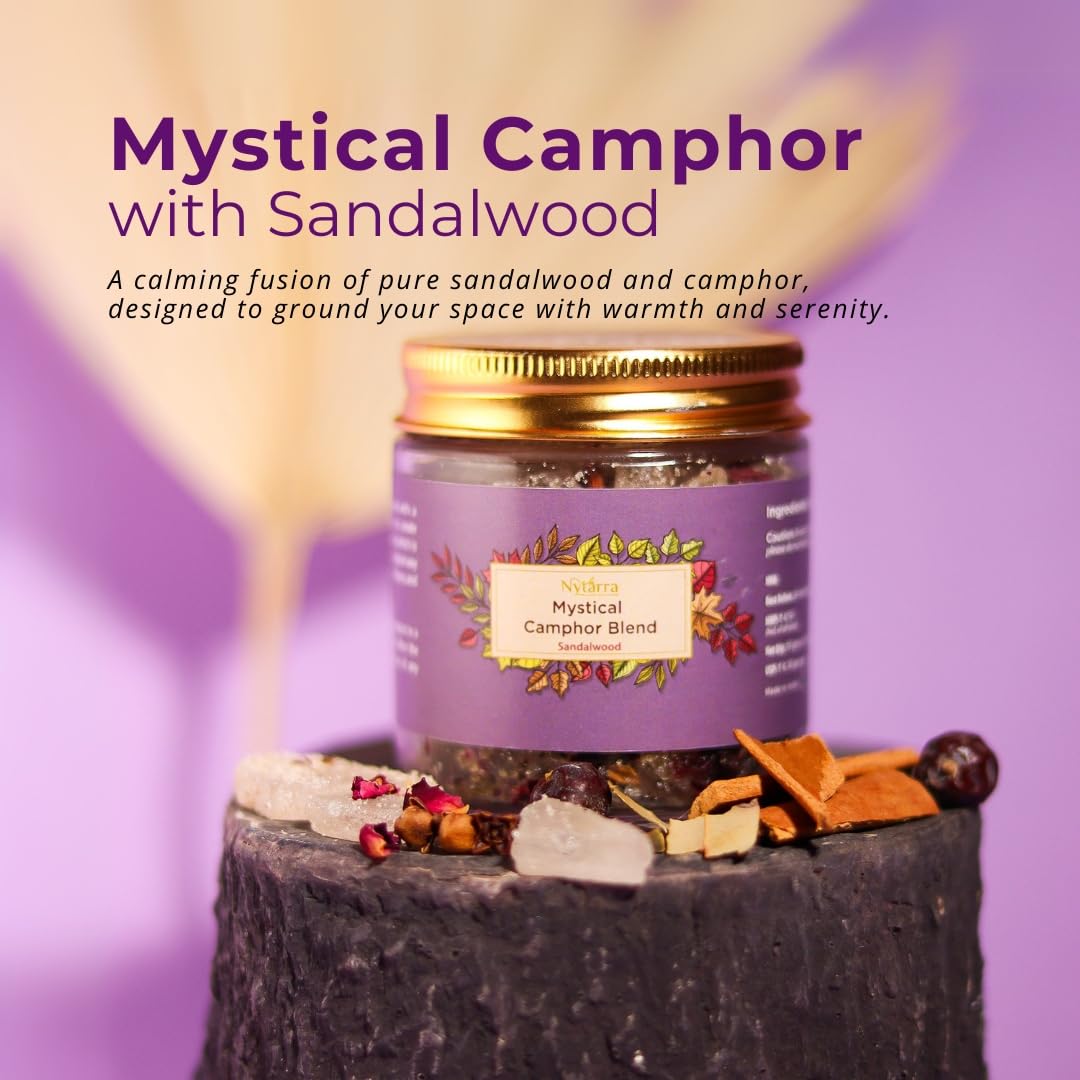 Nytarra Sandalwood Mystical Camphor Blend - 70G | Pure Kapoor/Kapooram For Diffuser, Daily Use & Meditation | Infused With Herbs