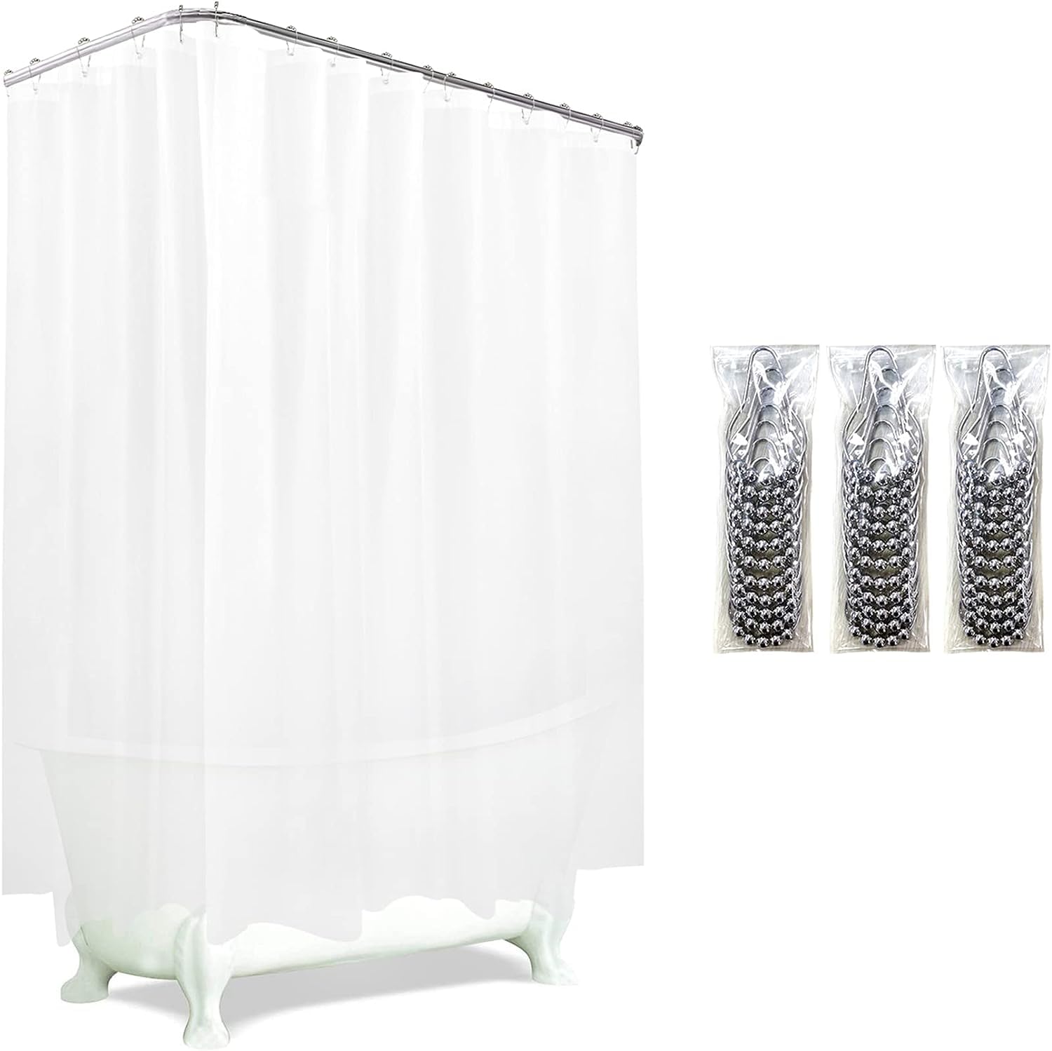 De-Mediocre Clawfoot Tub Shower Curtain 180X60 Inch Frosted Liner All Warp Around Extra Wide 36 Metal Hooks Heavy Duty Vinyl Bat