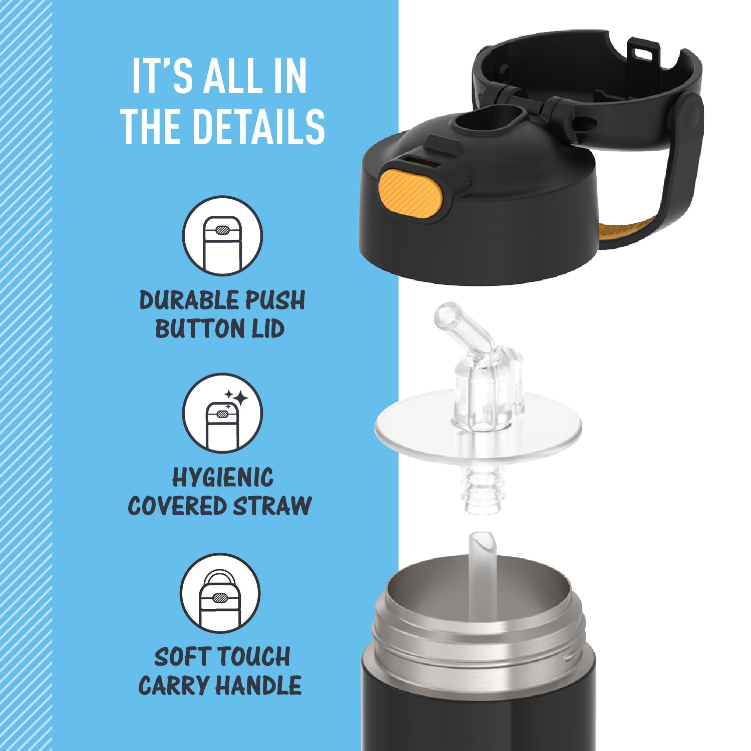 Thermos Funtainer Water Bottle With Straw - 12 Ounce, Batman - Kids Stainless Steel Vacuum Insulated Water Bottle With Lid