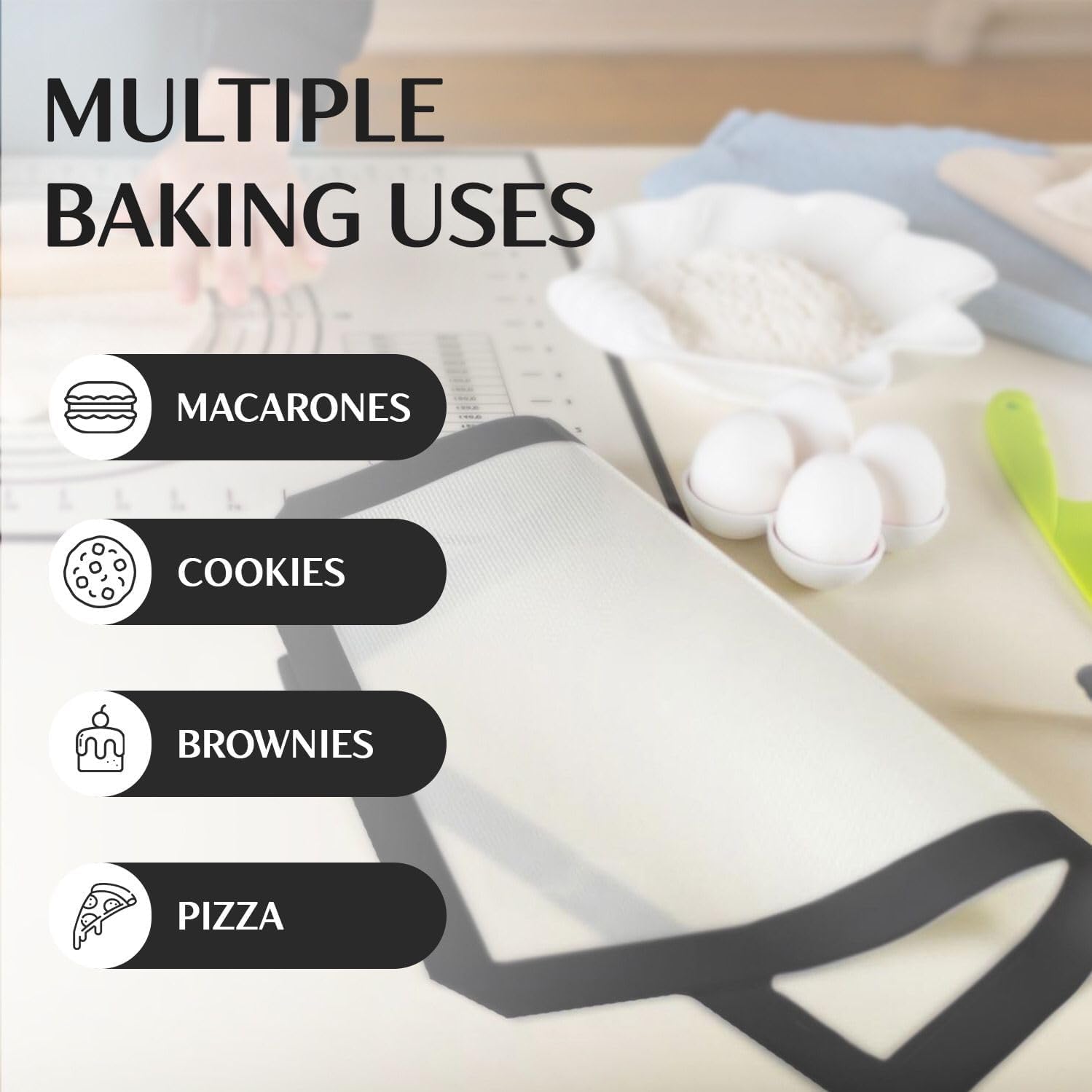 Silicone Baking Mat (S, M, L) With Measurement Indicators, Non-Slip Surface, And Pastry Mat Sheet For Dough Rolling - Perfect Fo