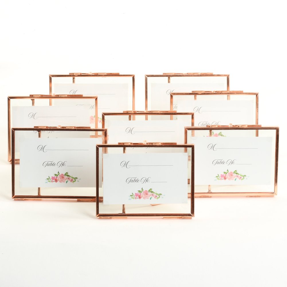 Koyal Wholesale Rose Gold Pressed Glass Floating Photo Frames 8-Pack with Stands for Horizontal or Vertical Pictures