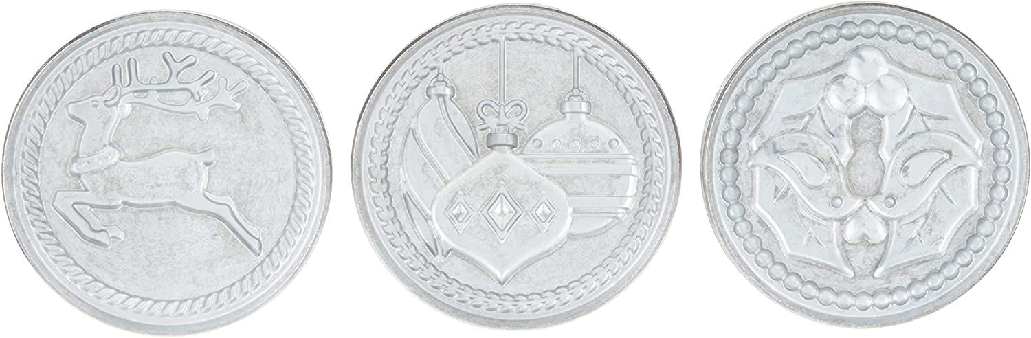 Nordic Ware Yuletide 01236 Yultide Cast Cookie Stamps, 3-Inch Rounds, Silver, Grey