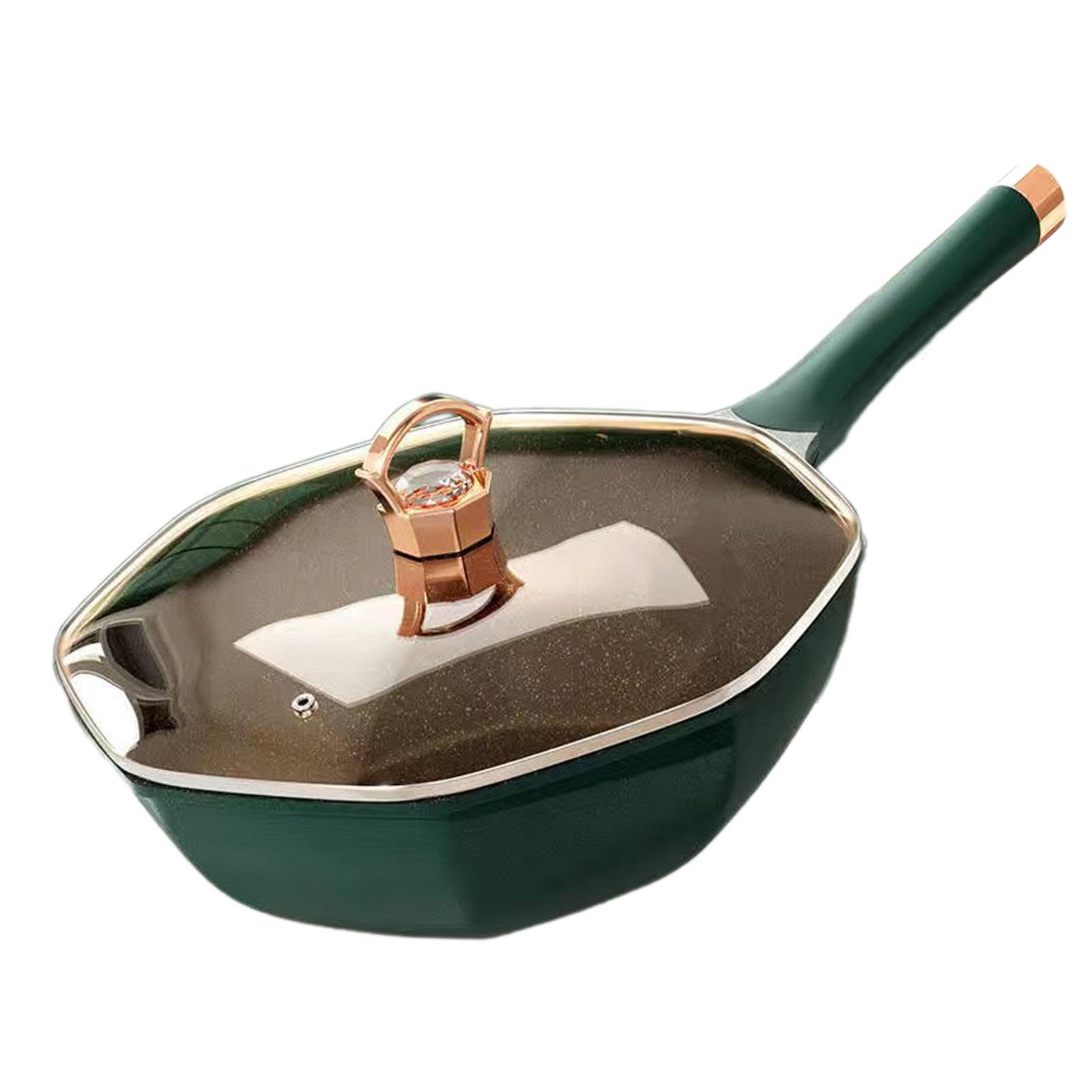 Octagonal Frying Pan With Lid Cooking Saucepan For Restaurant Camping Picnic Green