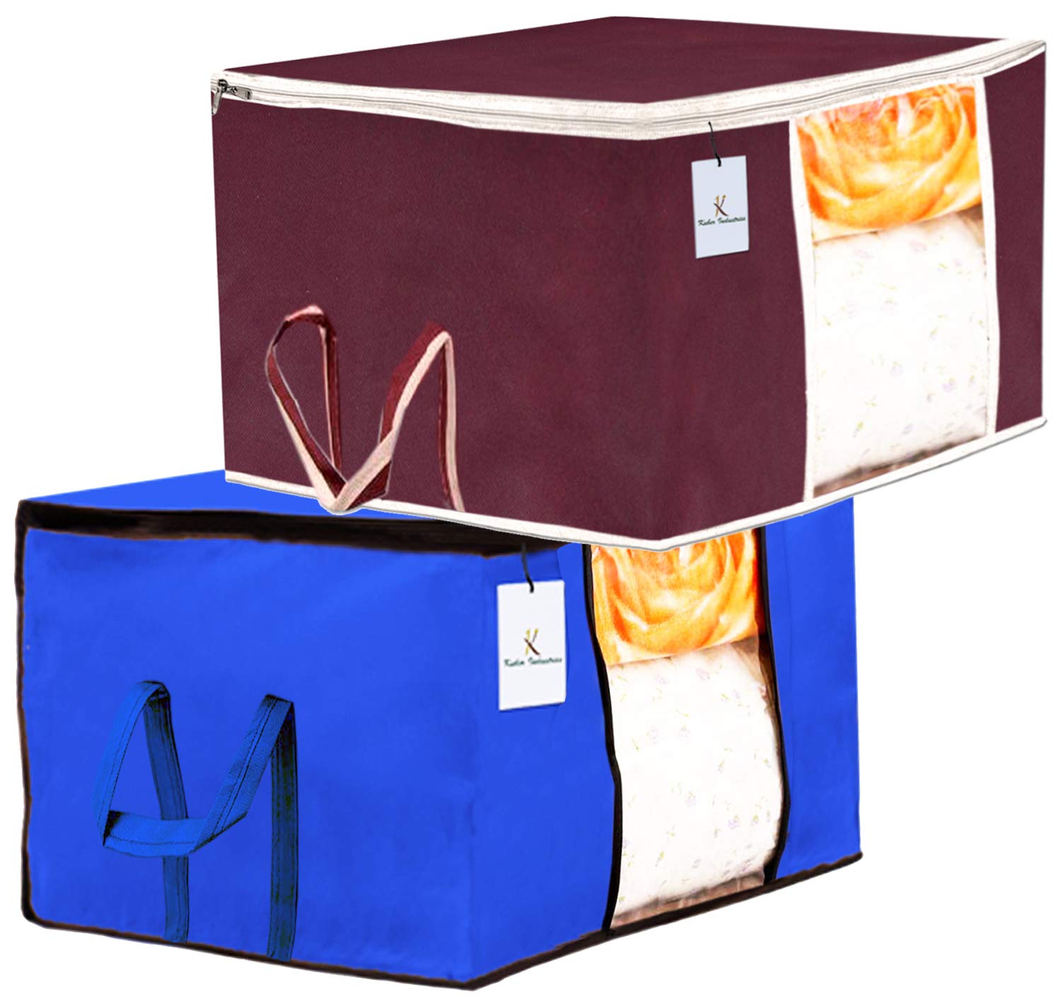 Kuber Industries 2 Piece Non Woven Underbed Storage Bag, Storage Organiser, Blanket Cover With Transparent Window, Extra Large, 