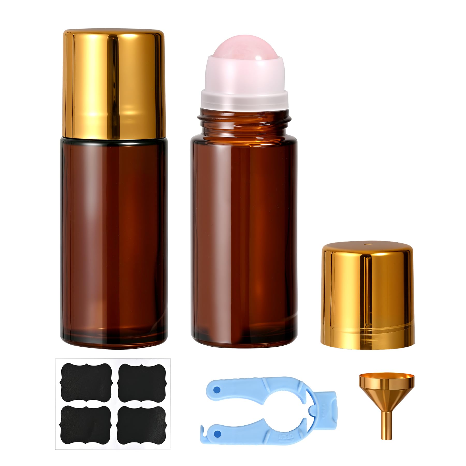 1.7 fl oz Glass Roller Bottles for Essential Oils, Rose Quartz Roller