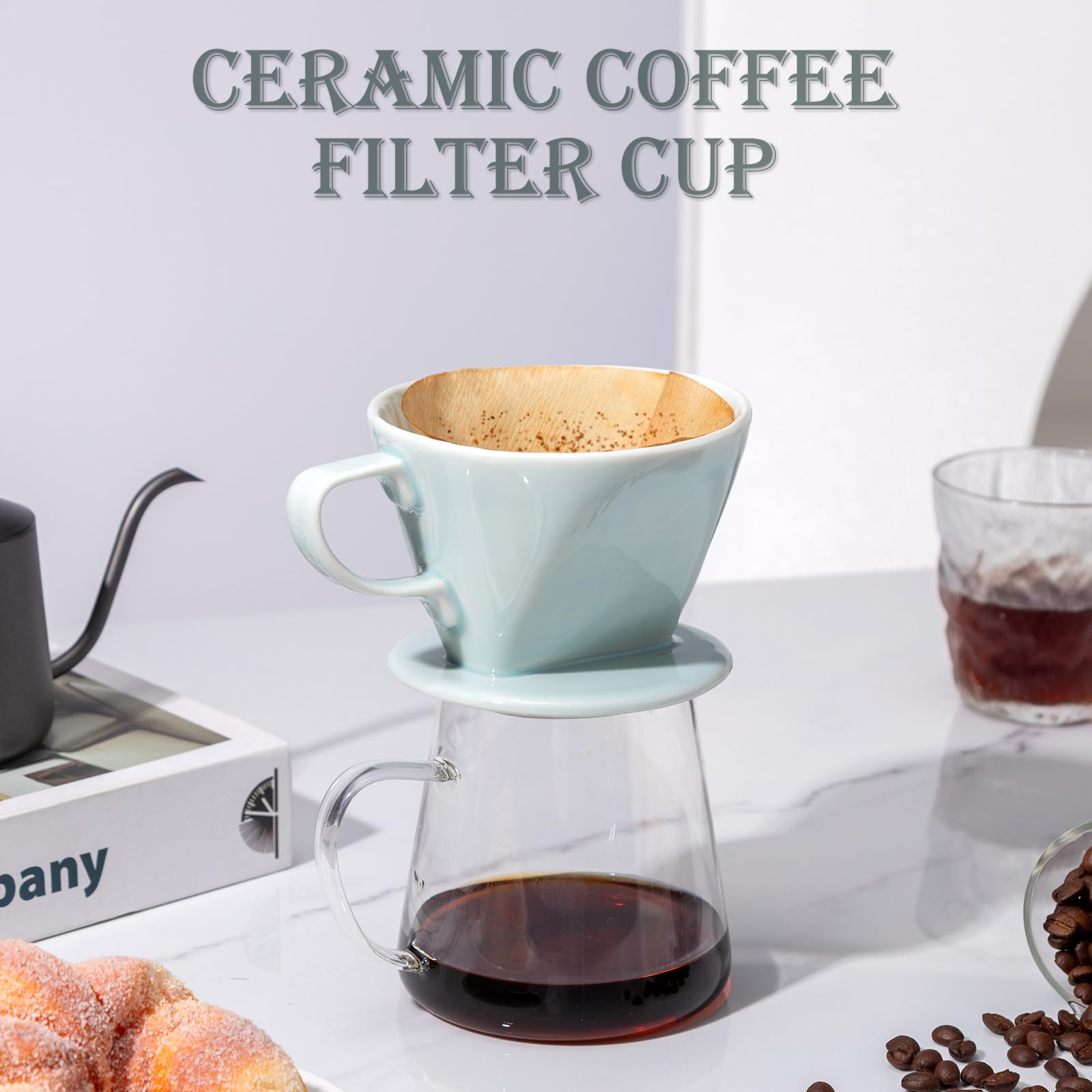 Noarixa Pour Over Coffee Dripper, Ceramic Pour Over Coffee Maker With 3 Holes Flat Bottom, Easy Manual Brew Maker, Porcelain Slo