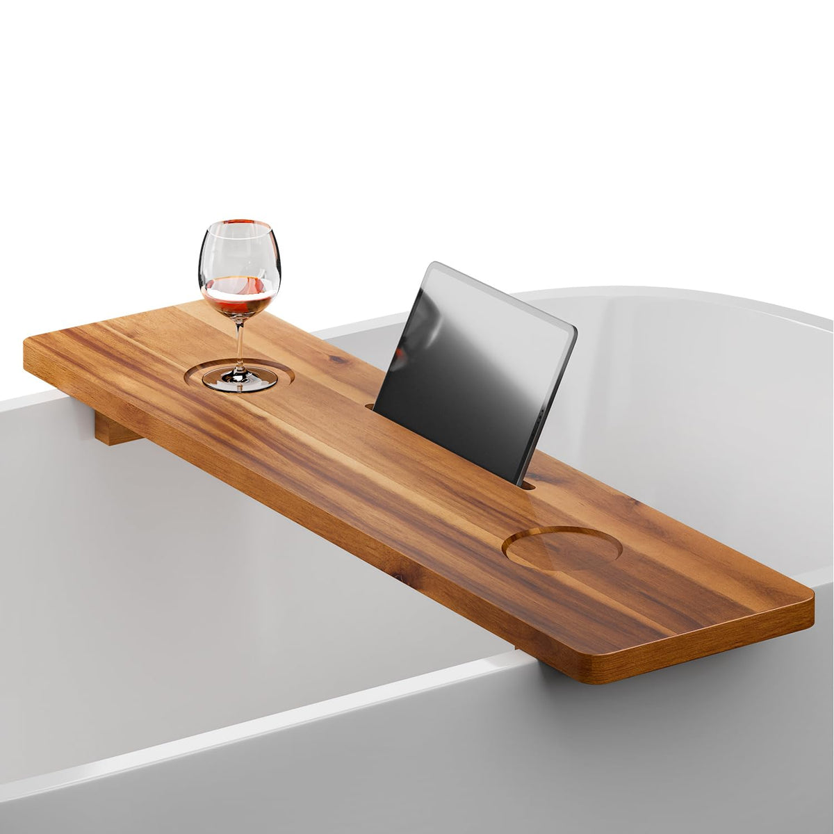 Tinamo Acacia Bathtub Caddy Tray Table | 35X9 Inch Large Bath Tub Tray Wooden | Anti-Tipping, Sustainable Tub Tray For Bathtub |