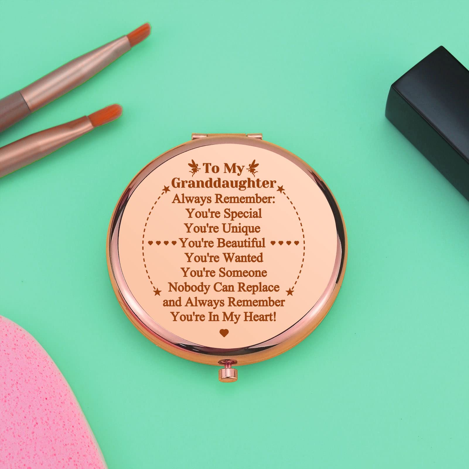 2 PCS Granddaughter Gifts Idea for Birthday Encouragement Gift Compact Makeup Mirror for Granddaughter Folding Pocket Mirror for Her Granddaughter Gifts from Grandma Christmas Graduation Gifts