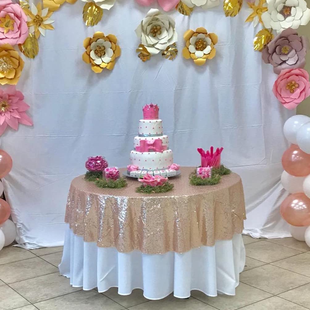 Poise3Ehome 70 Inch Round Rose Gold Sequin Tablecloth For Party Cake Dessert Table Exhibition Events