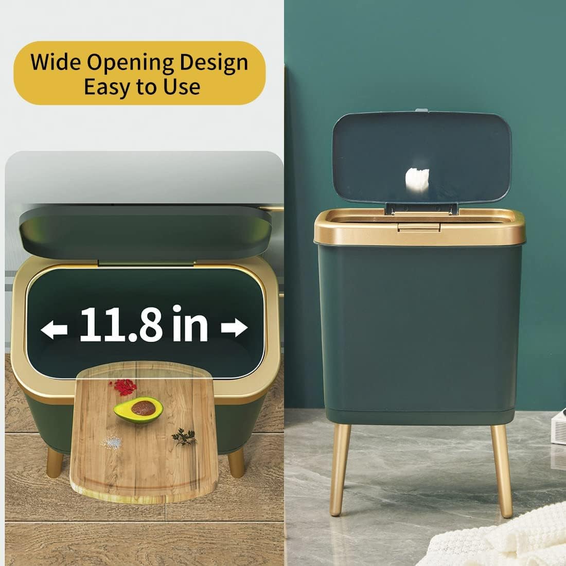 Procade Trash Can With Lid,Small Bathroom Garbage Can With Lid, Plastic Trash Can With Push Button,Narrow Waste Basket For Bedro