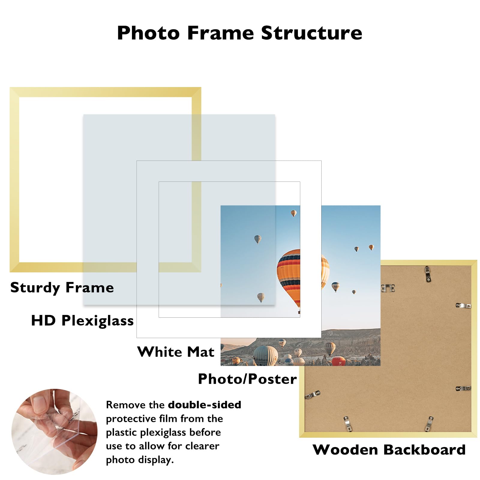 JCJMY 18x18 Picture Frame Gold with 14x14 Mat, Display Photo 14x14 with Mat or 18 x 18 Without Mat, Wall Hanging Large 18x18 Pos