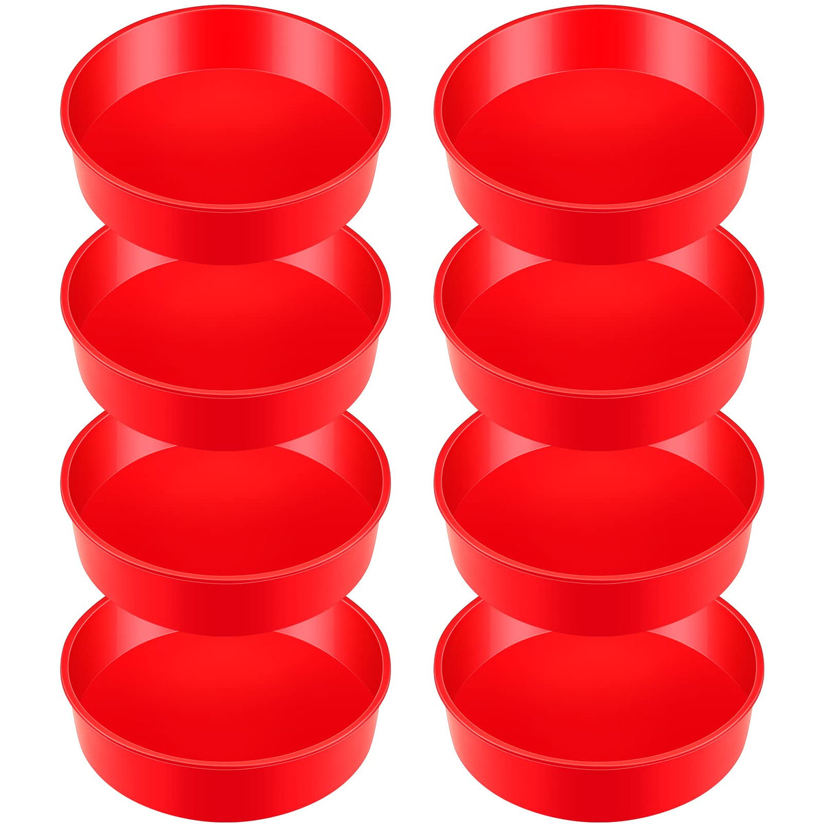 Dandat 8 Pcs 6 Inch Round Silicone Cake Pans, Nonstick Silicone Cake Molds For Baking, Silicone Round Cake Molds Red Cake Molds