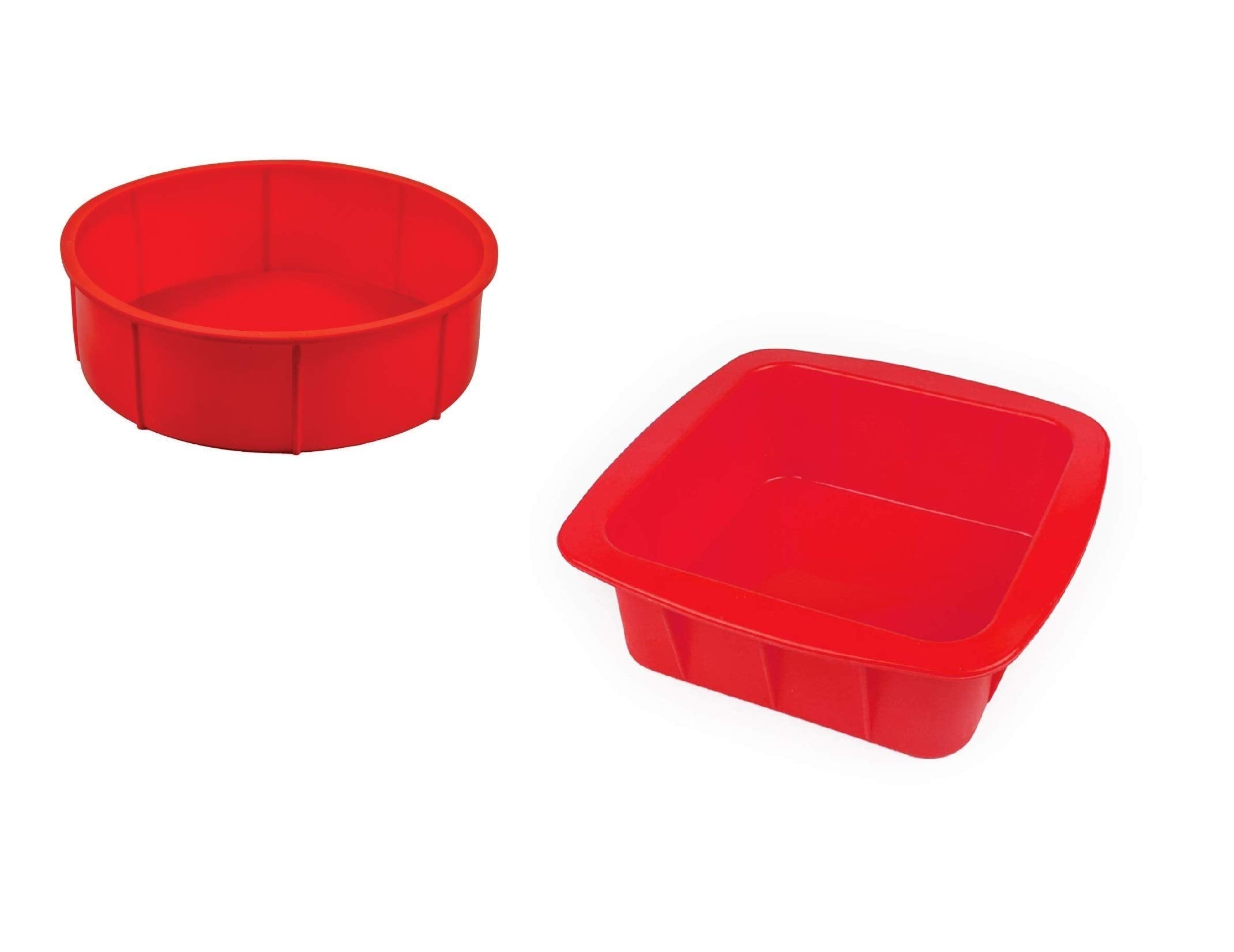Kitchen4U  Reusable Silicon Cake Baking Moulds Round 17cm and Square 19cm| BPAFree, Food Grade (Set of Two)