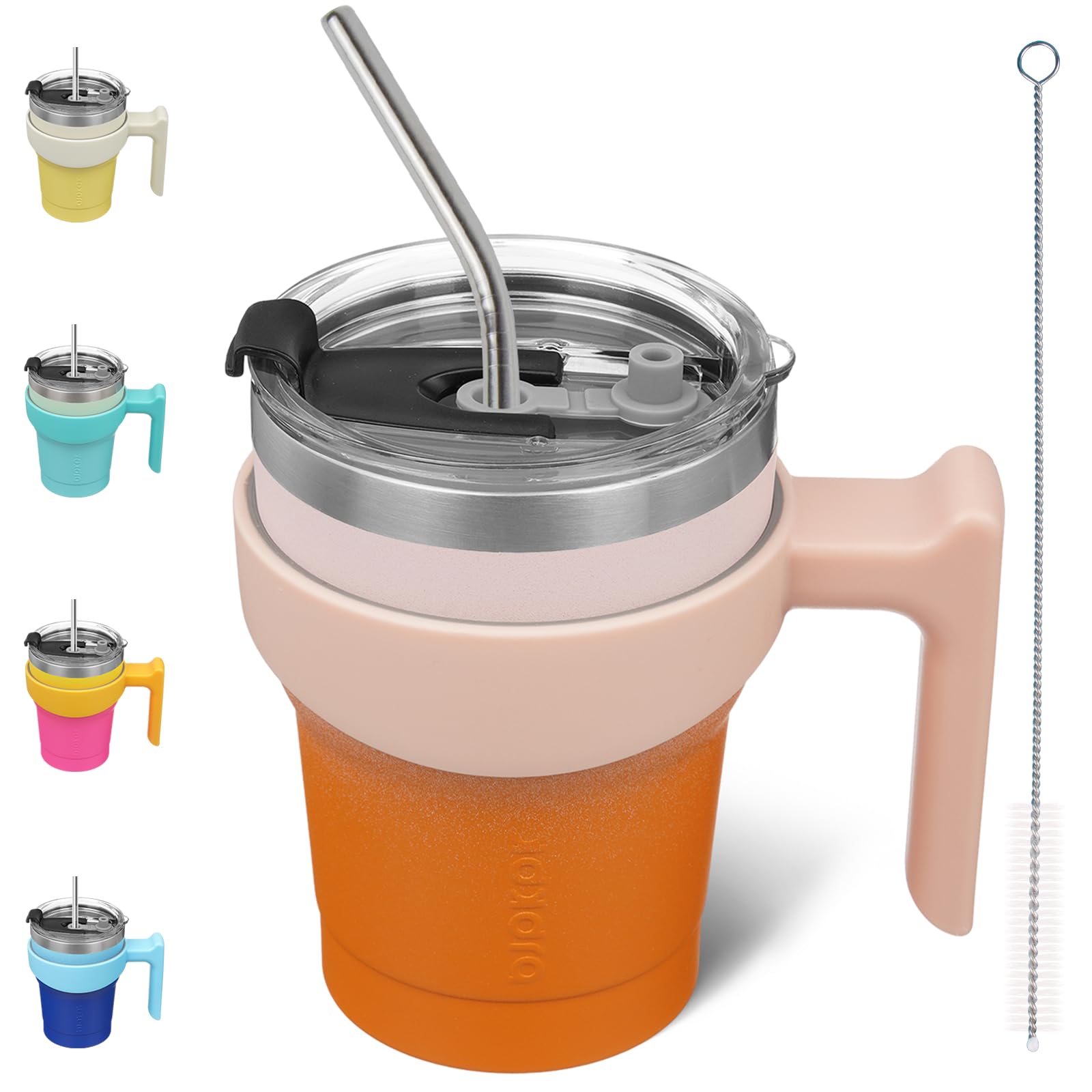 Bjpkpk Tumbler With Handle And Straw 10 Oz Insulated Tumblers With Lid Stainless Steel Coffee Cups,Coral