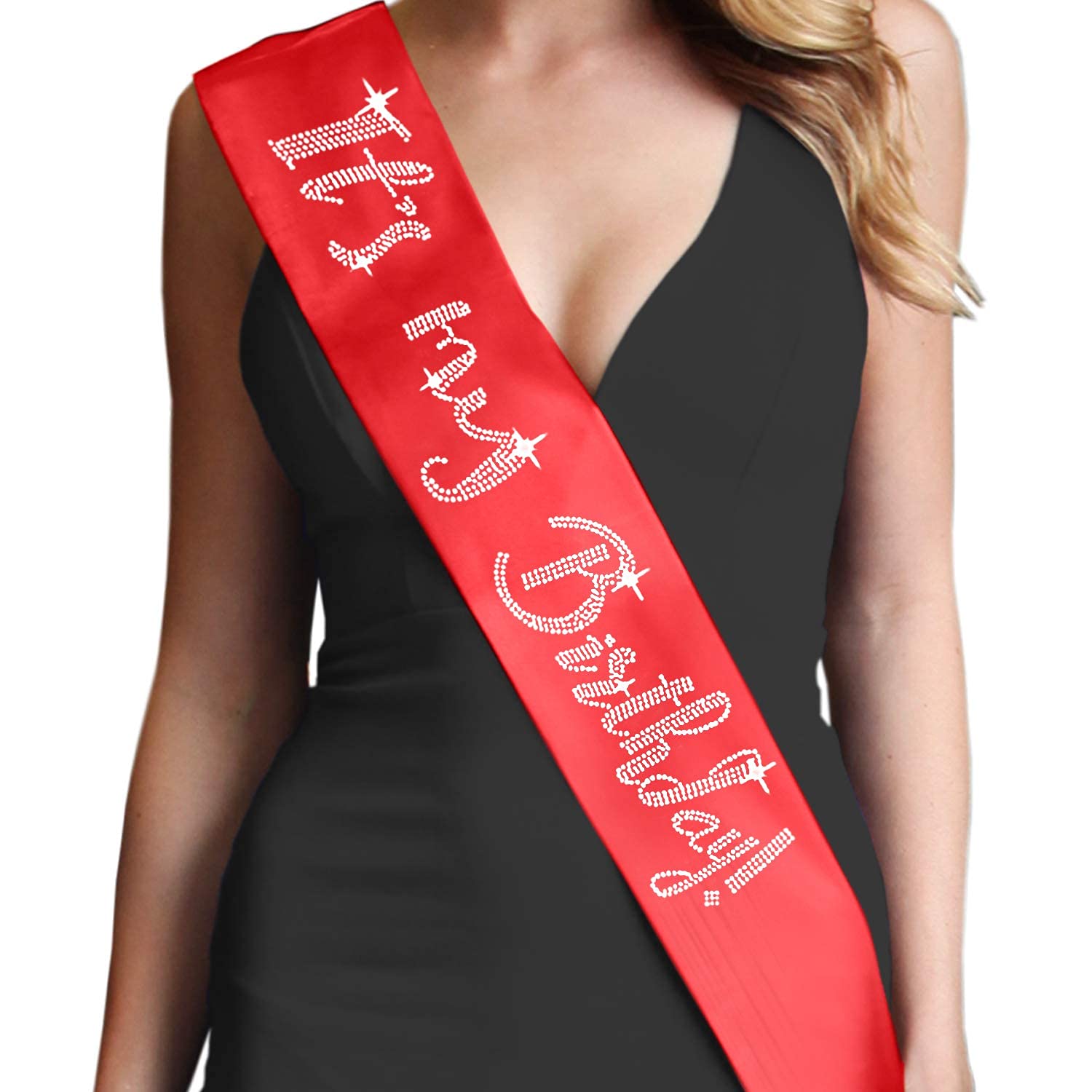 Red Birthday Sash Party Supplies - Premium Grade Satin & Real Crystal Rhinestone It'S My Birthday Red Satin Sash - Quinceanera G