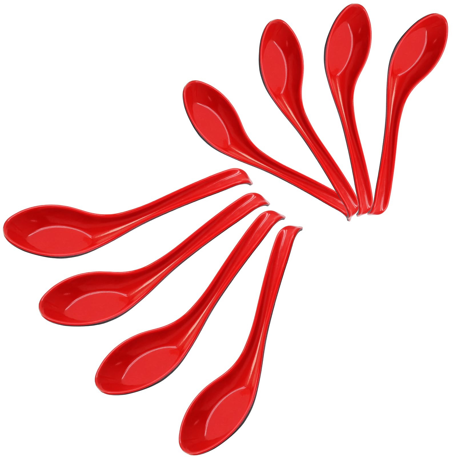Coufce 8pcs Asian Soup Spoons Red and Black Wonton Soup Spoons Chinese Soup Spoons for Ramen, Pho, Wonton, Dumpling, Miso, Xiaol