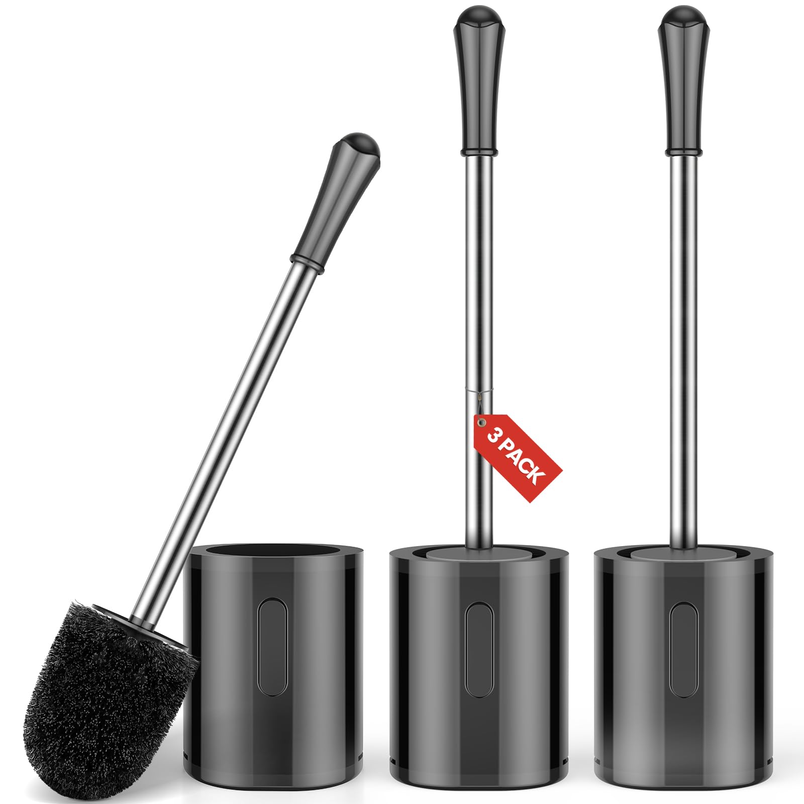 Toilet Brush and Holder, 3 Pack Compact Size Toilet Bowl Brush with Stainless Steel Handle, Small Size Plastic Holder Easy to Hi